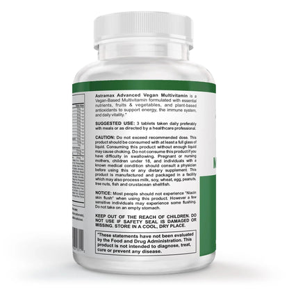 Astramax Advanced Vegan Multivitamin | Whole Food-Based Vitamin & Mineral Complex with 26 Nutrients, B12, D3, Probiotics & 42 Superfoods | Astramax