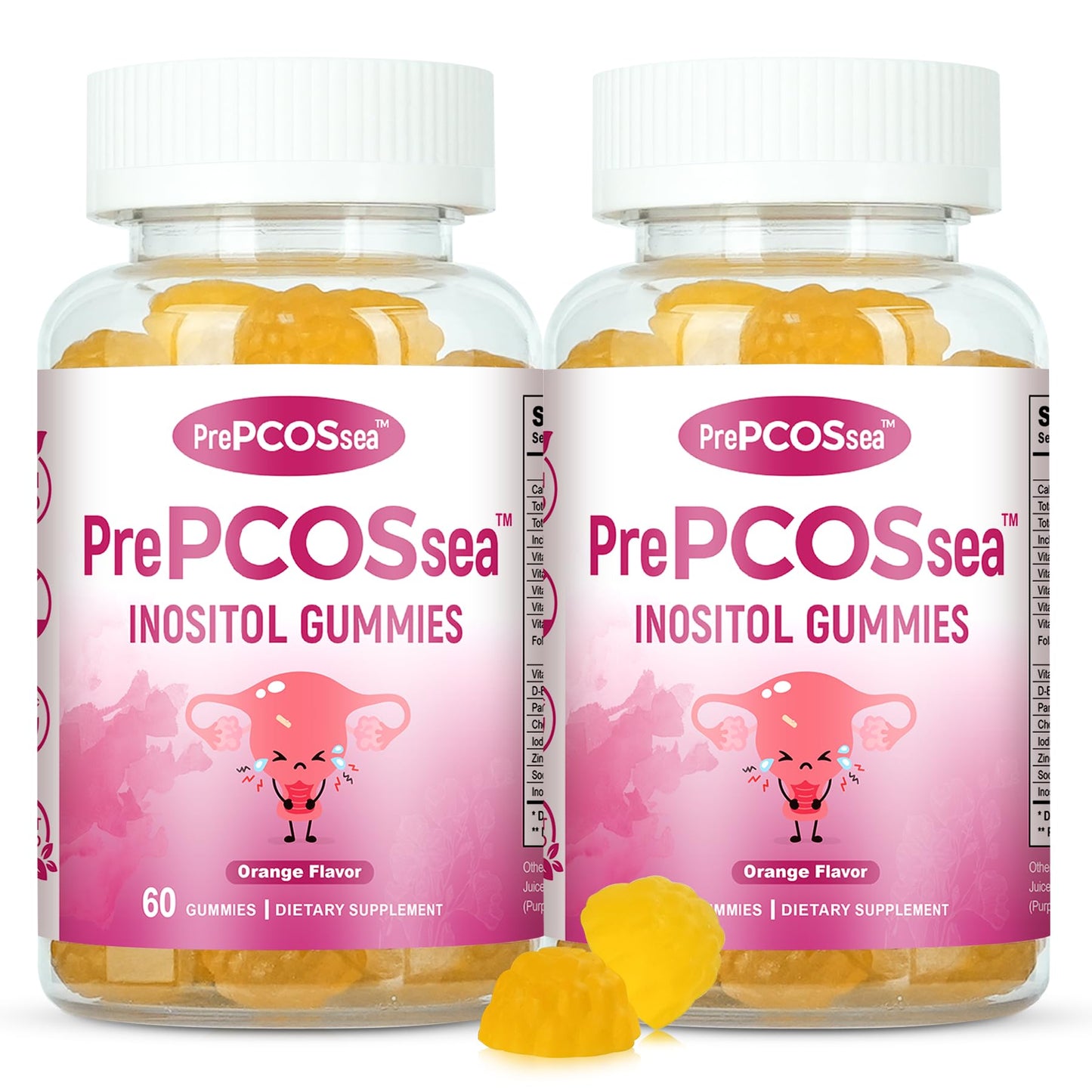 Feelherbs PrePCOSsea Inositol Gummies Vitamins, 2 Pack Orange Flavor Myo-Inositol Vitamin Gummies with Folate, B6, B12 & D-Biotin, 60 Count Soft Chews FeelherbsBuy Supplements Australia