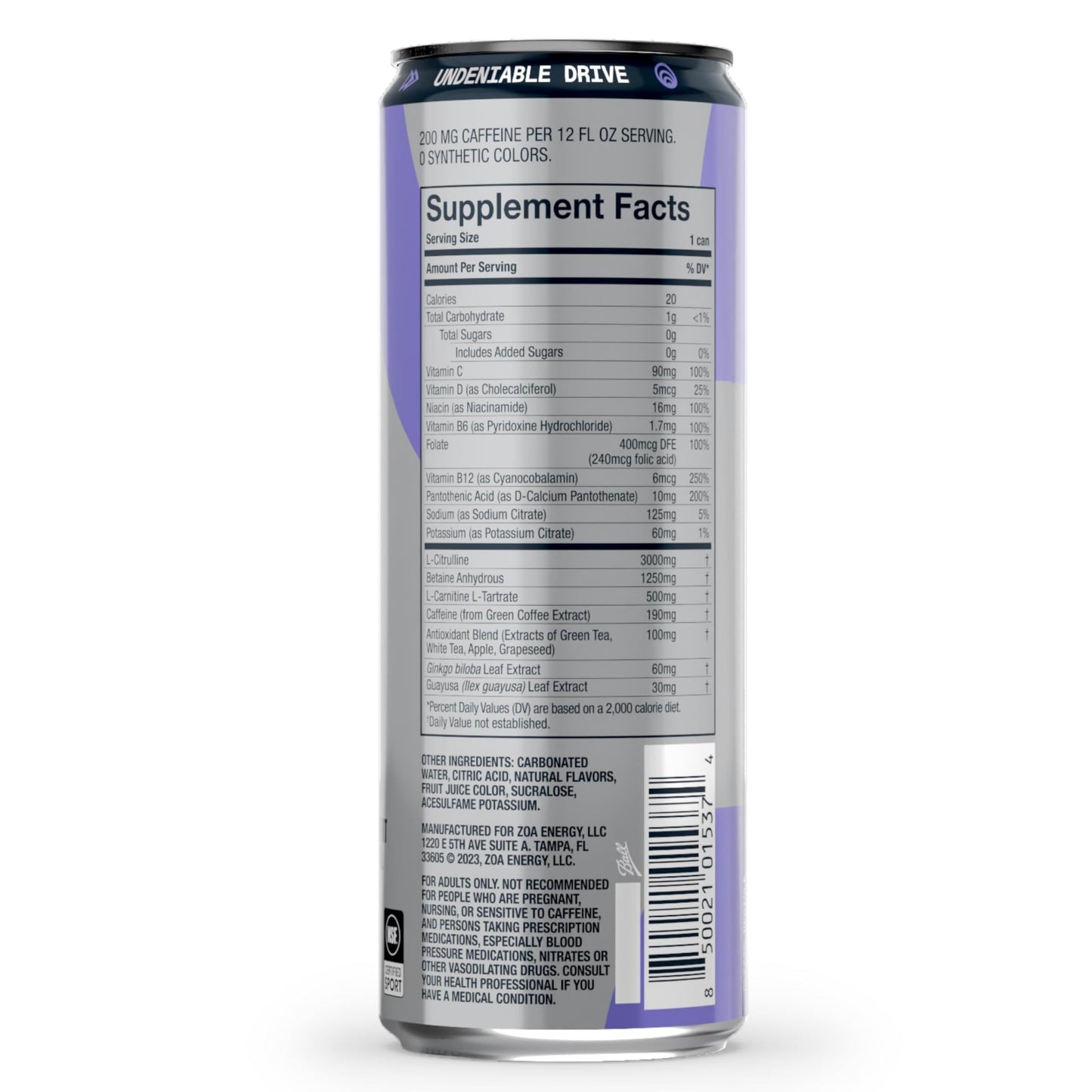 ZOA Plus Sugar-Free Pre-Workout Drink, Ready to Drink with Nitric Oxide, Vitamin B, C and D ZOABuy Supplements Australia