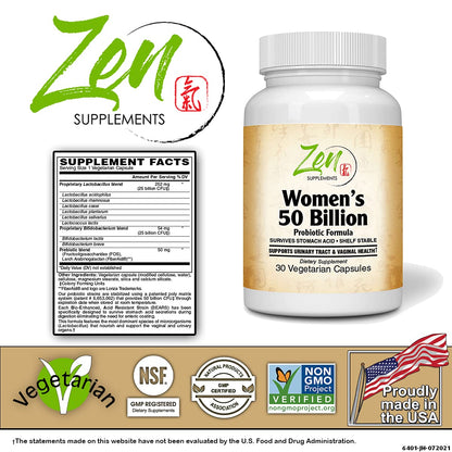 Zen Supplements - Womens 50 Billion Probiotic Formula - Supports Urinary and Vaginal Health Zen SupplementsBuy Supplements Australia