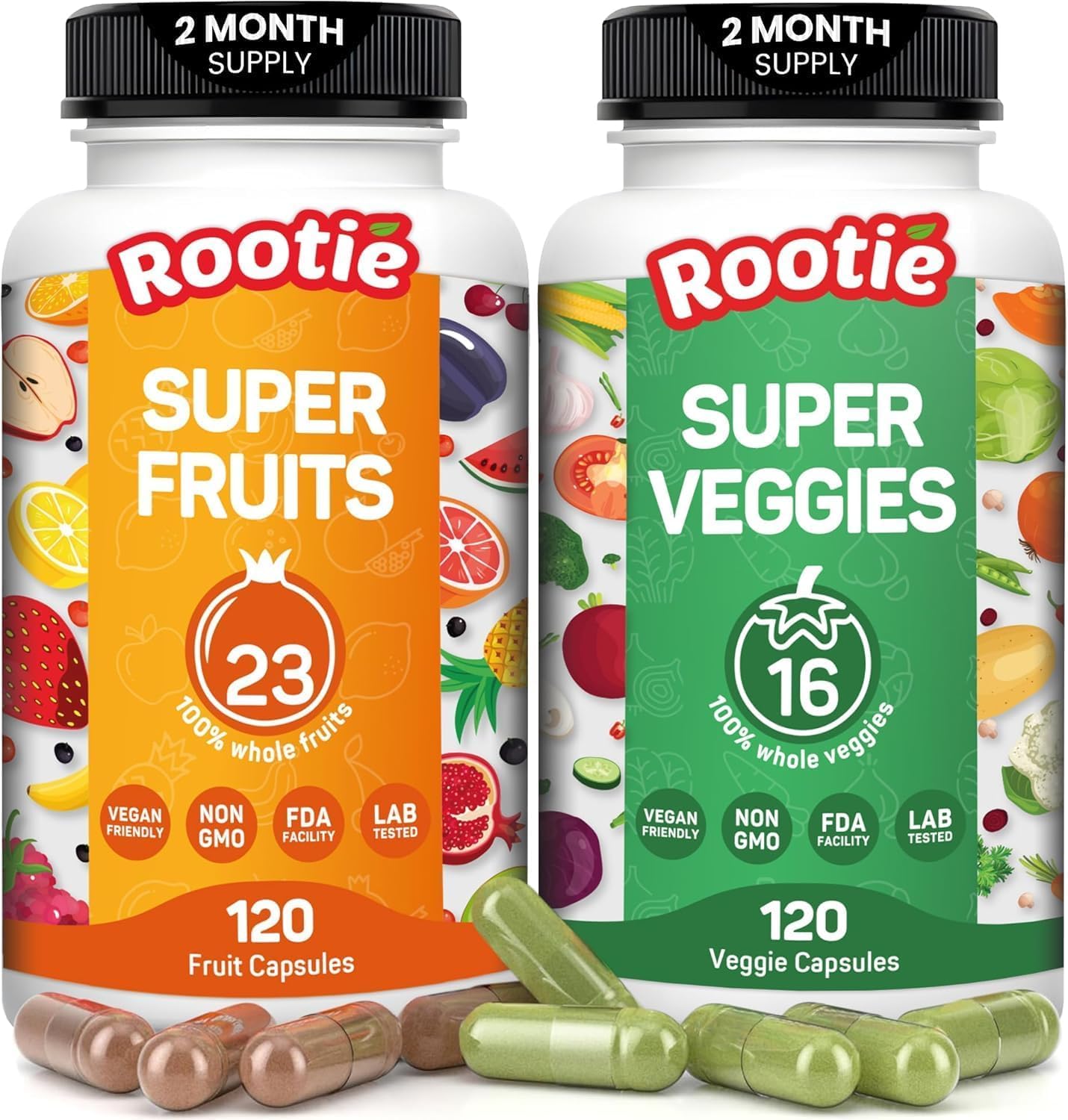 Fruits and Veggies Supplement Powerfull Blend of 39 Whole Fruits and Veggies, Fills Nutritional Gaps, Get Energy, Well-being. USA Made Non-GMO/Vegan/Gluten Free. Packaging May Vary (60 Day Supply) ROOTIEBuy Supplements Australia