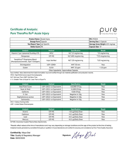 Pure Therapro Rx Acute Injury | Tendon & Ligament Support | Convenient Once a Day Clinical Dose | Supports Tendon Health, Movement & Physical Function | Pharm-Grade (90 Capsules) Pure Therapro RxBuy Supplements Australia