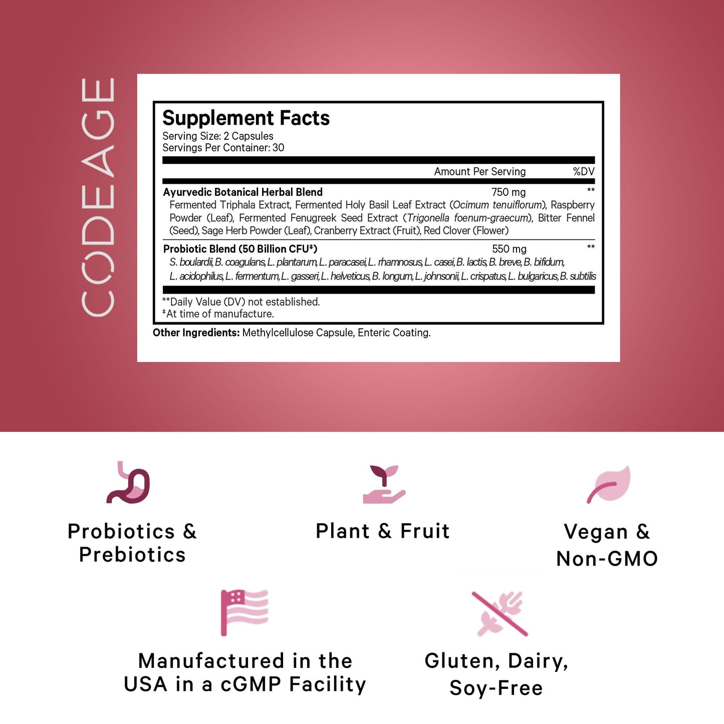 Codeage Women’s Probiotics Supplement - 50 Billion CFUs - SBO Probiotics & Prebiotics - Cranberries - Feminine Health - Fermented Botanical Blend, Whole Food Supplement - Vegan, Non-GMO - 60 Capsules CodeageBuy Supplements Australia
