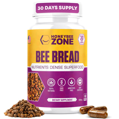 HONEYBEEZONE-Bee Bread Capsules – Nutrient-Rich Superfood for Energy Boost, Immune Support Supplement | Non-GMO, Gluten-Free, 60 Easy-to-Swallow Veggie Capsules HONEYBEEZONEBuy Supplements Australia
