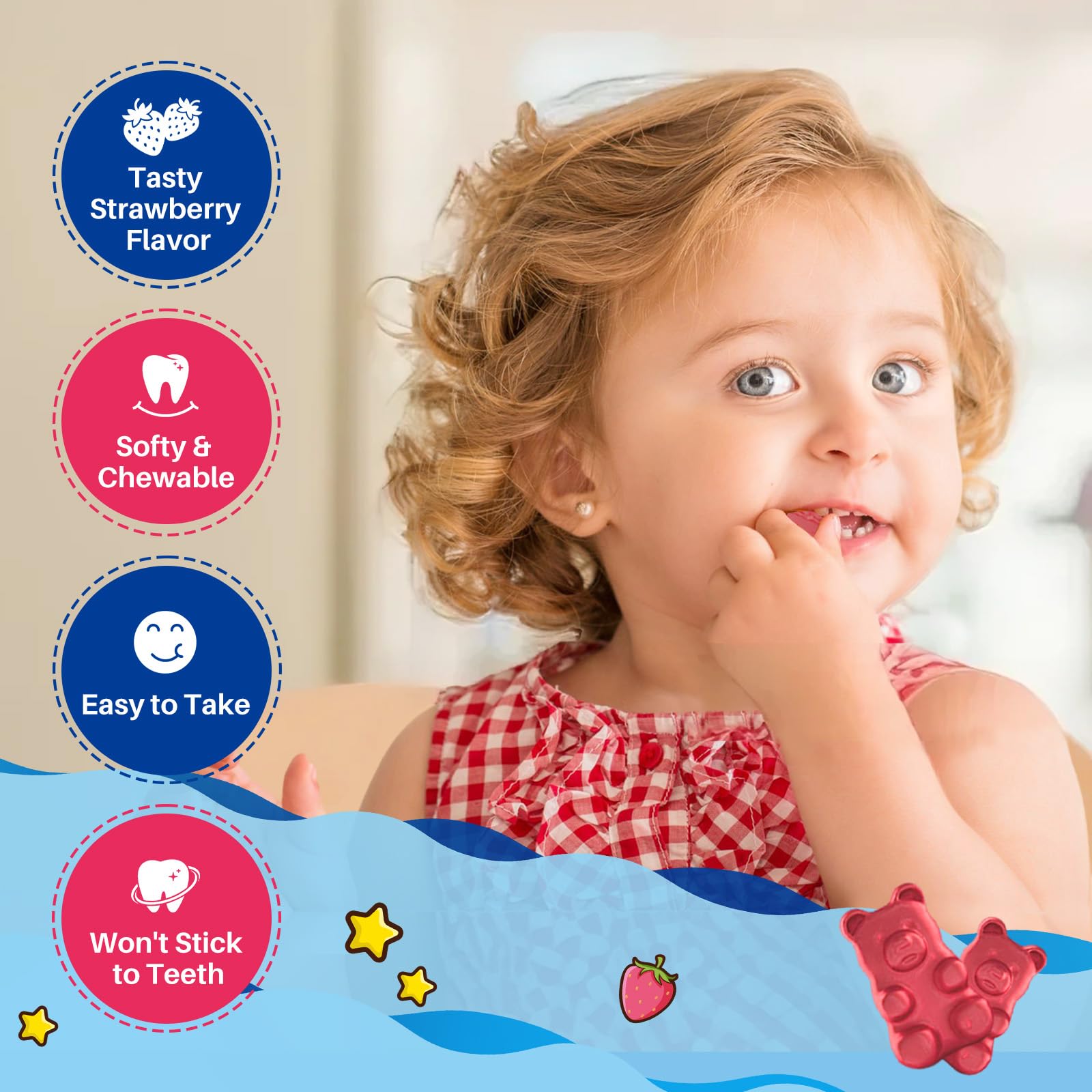 Magnesium Glycinate Gummies for Kids - with L-Theanine, Omega-3, Vitamin B6, D3, Zinc - Kids Magnesium Gummies for Sleep, Relaxation, Calm & Focus - Sugar Free Strawberry 60ct HovikaBuy Supplements Australia