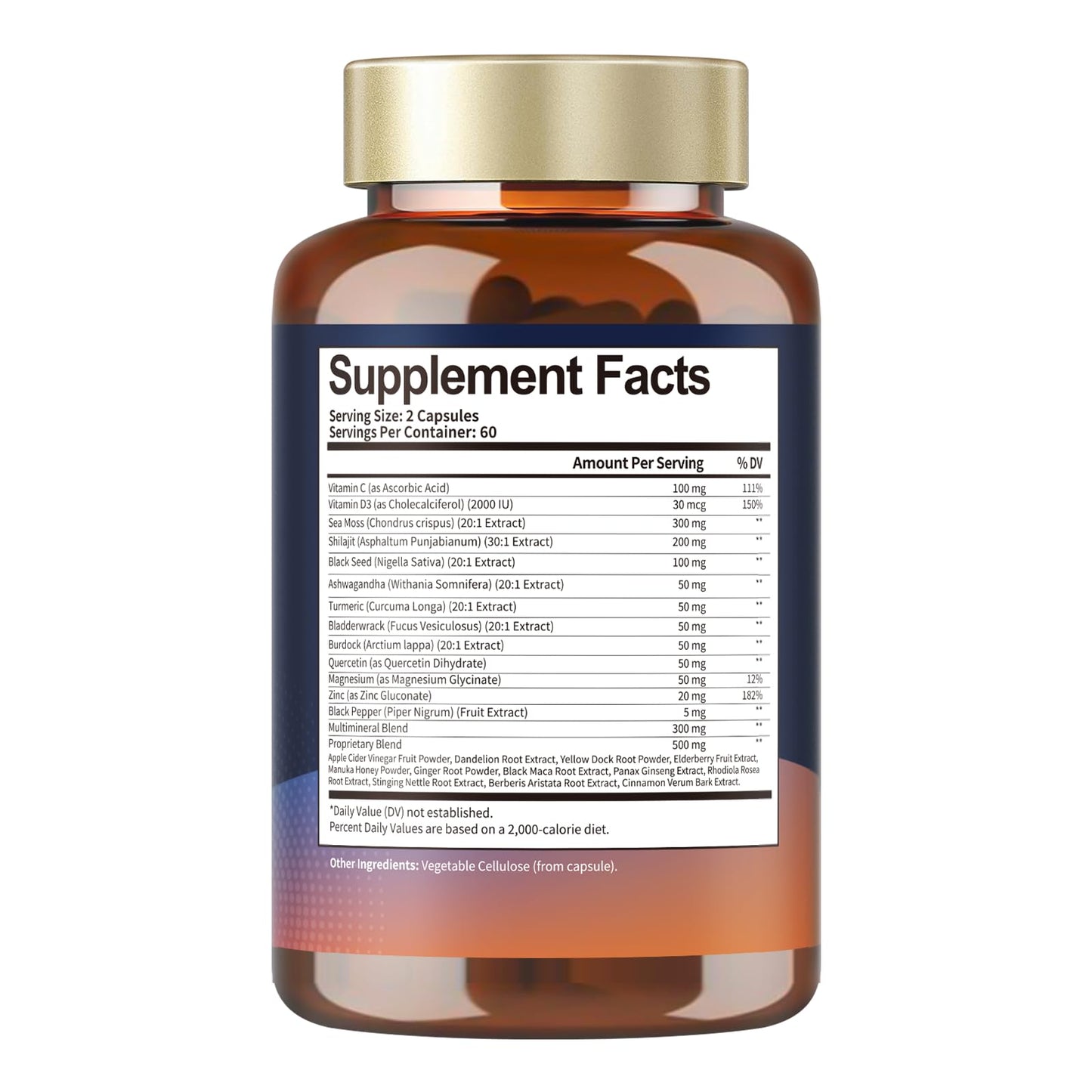 25-in-1 Sea Moss Black Seed Oil Ashwagandha Ginger Shilajit Supplement, Sea Moss Capsules Pro with Bladder Burdock Ceylon Cinnamon Berberine ACV Manuka VIT C & D3 for Men Women, 120 Vegan Caps TotariaBuy Supplements Australia