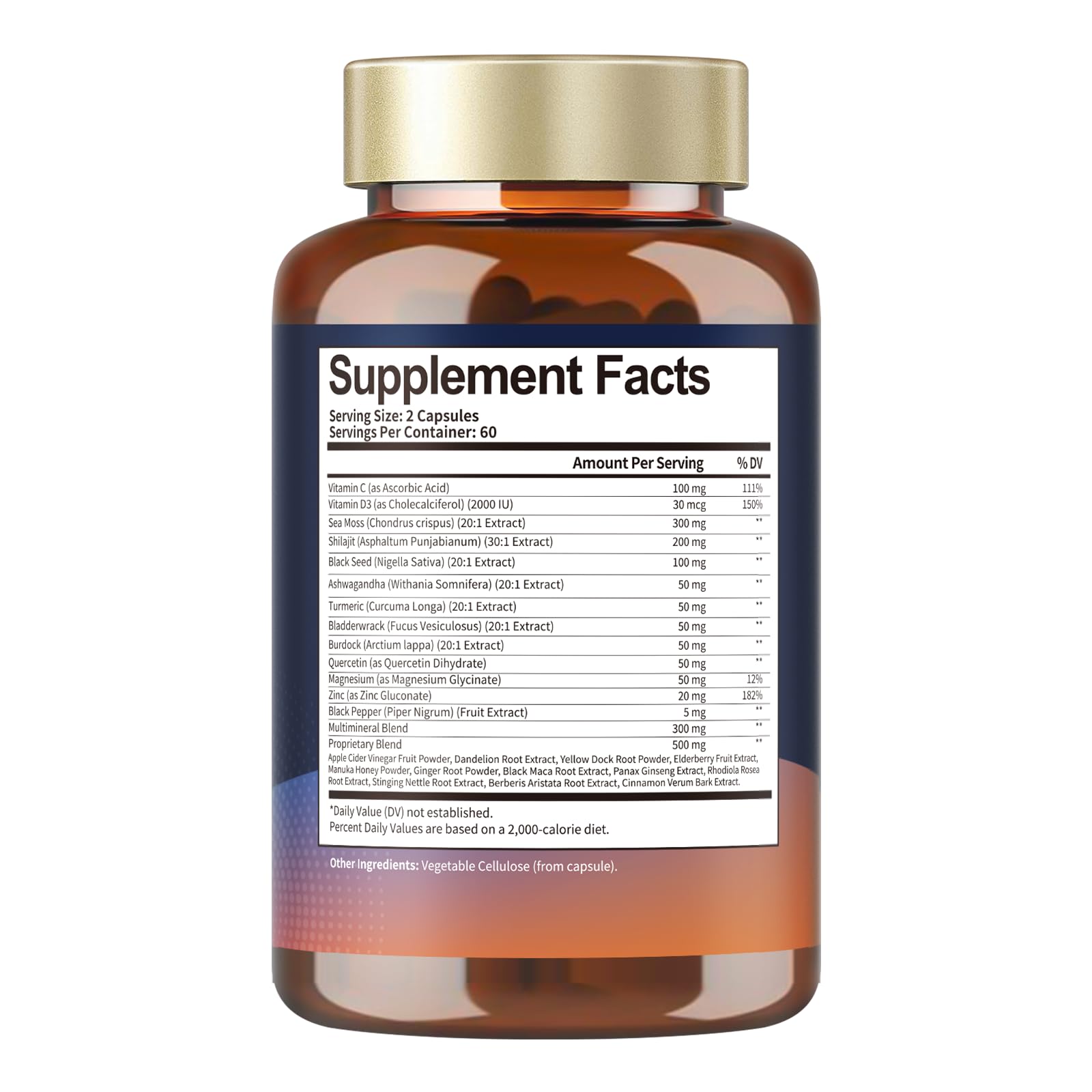 25-in-1 Sea Moss Black Seed Oil Ashwagandha Ginger Shilajit Supplement, Sea Moss Capsules Pro with Bladder Burdock Ceylon Cinnamon Berberine ACV Manuka VIT C & D3 for Men Women, 120 Vegan Caps TotariaBuy Supplements Australia