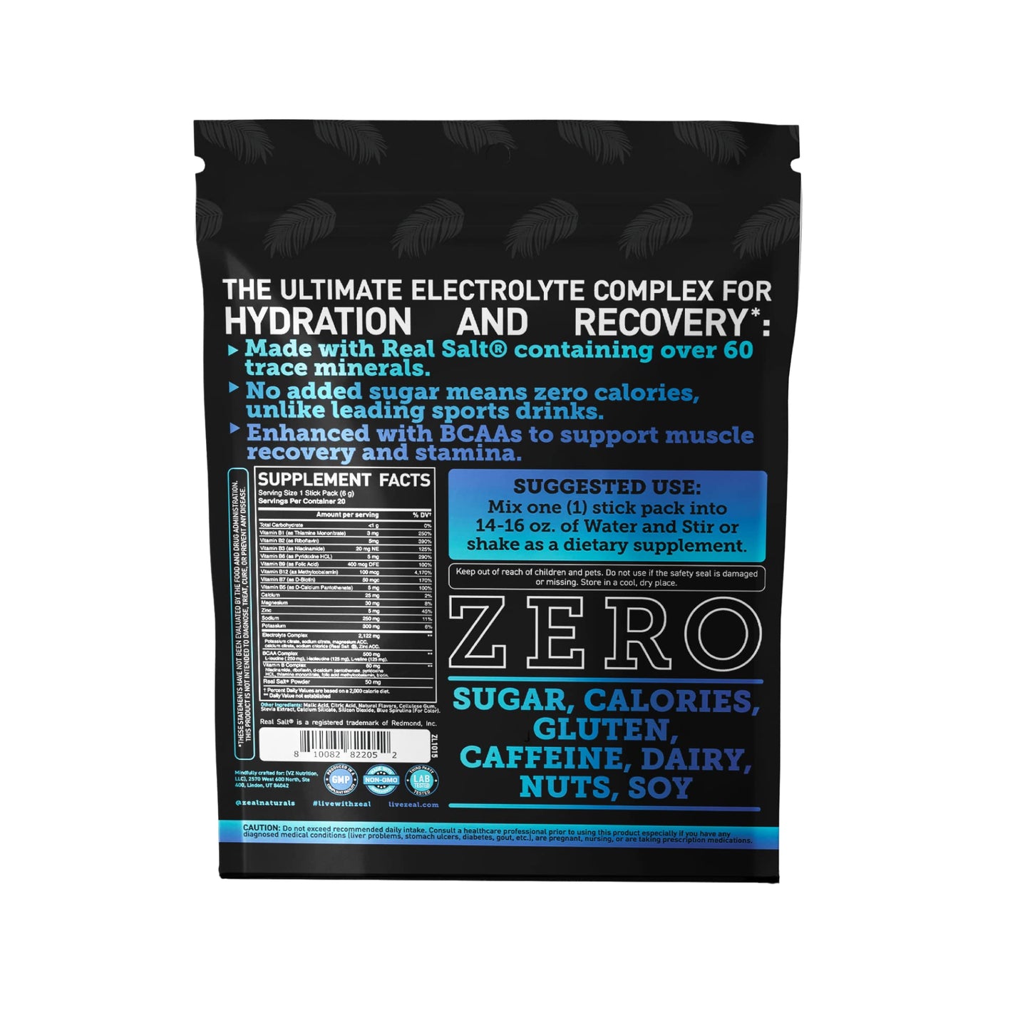 Enhanced Powder Stick Packs (Blue Raspberry - 20 Packets) Sugar Free + BCAA B-Vitamin Zeal NaturalsBuy Supplements Australia