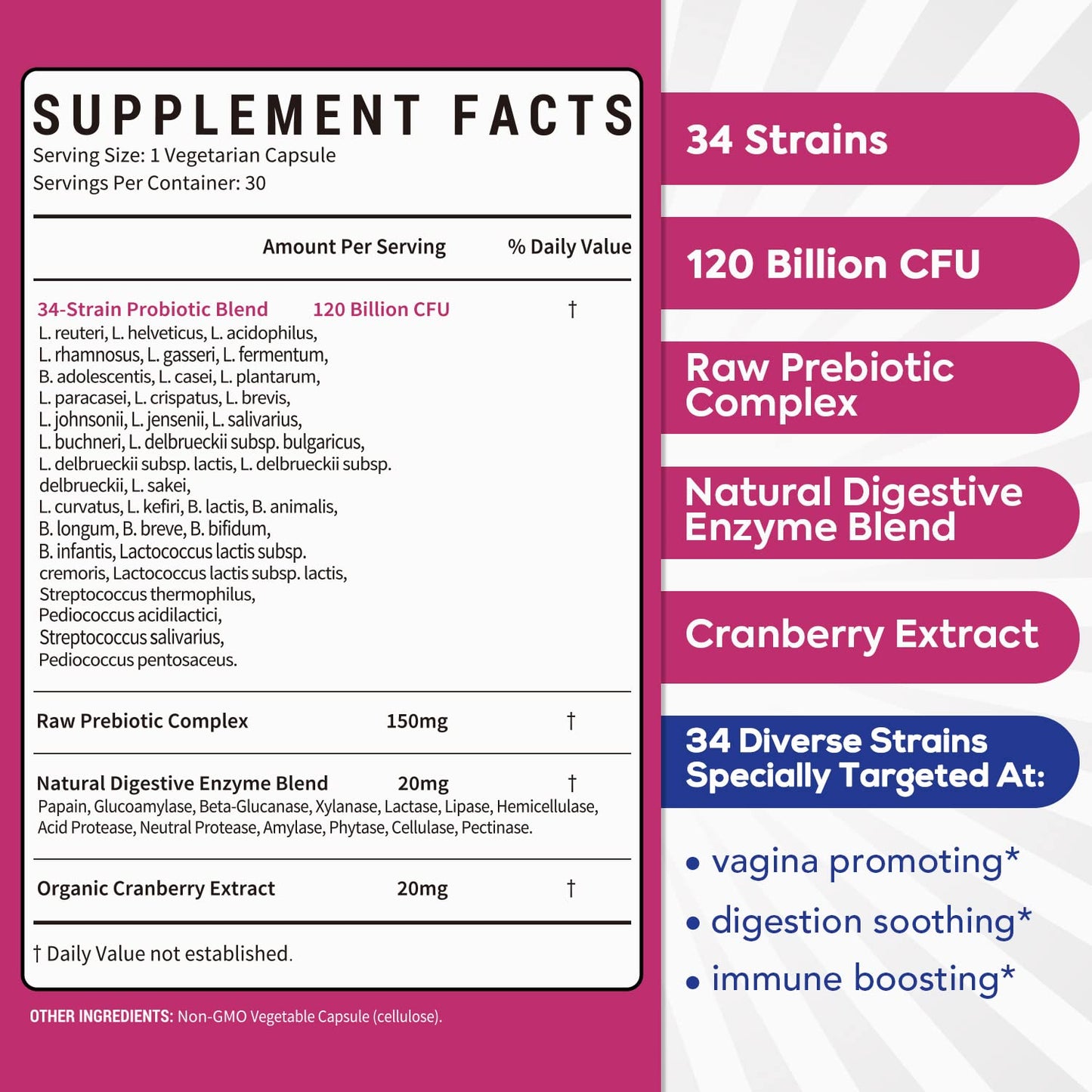 Surebounty Probiotics for Women, 120 Billion CFU 34 Strains, Prebiotics + Digestive Enzymes SurebountyBuy Supplements Australia