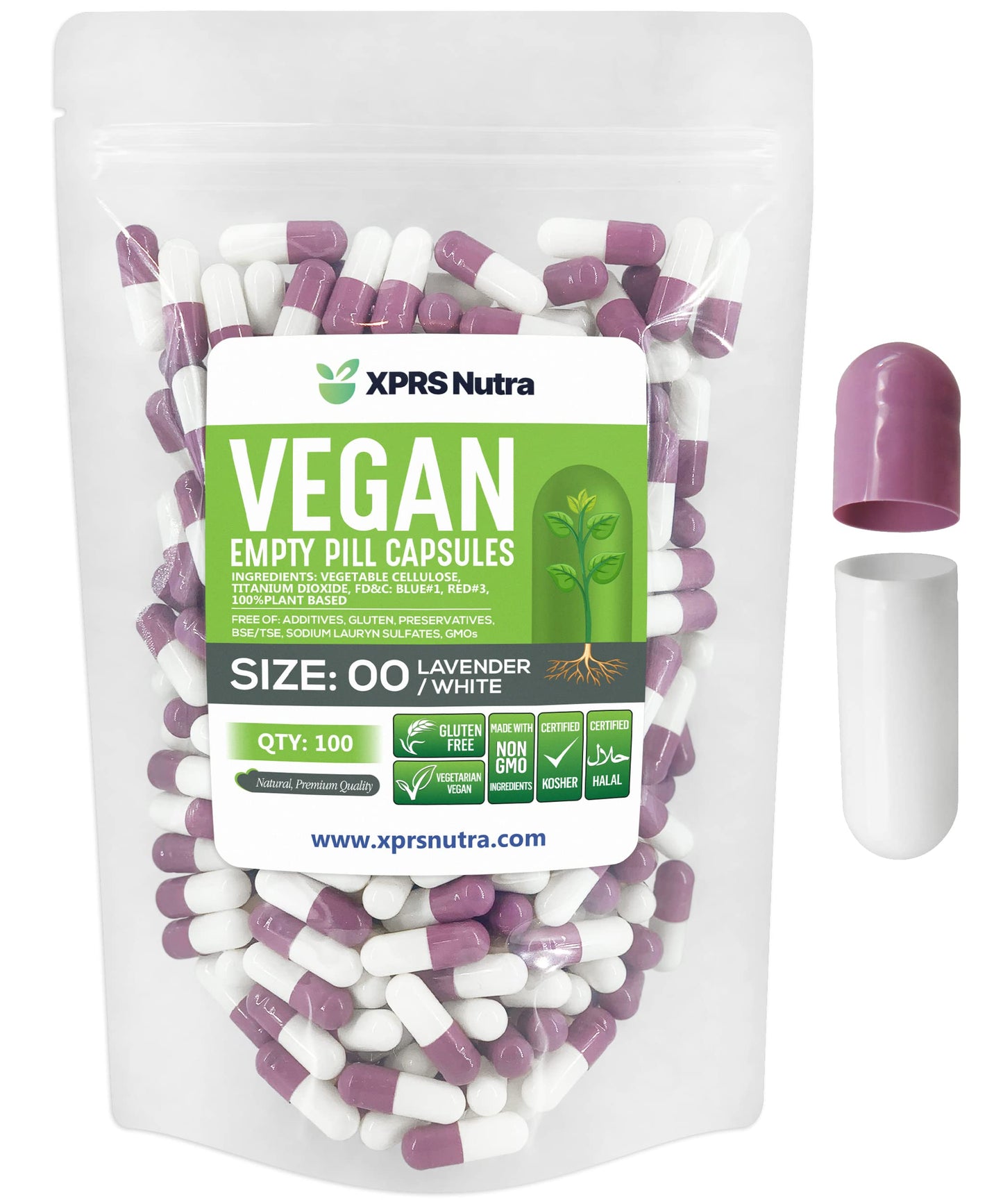 XPRS Nutra Size 00 Empty Capsules - 100 Count Empty Vegan Capsules - Vegetarian Empty Pills - DIY Vegetable Capsule Filling- Veggie Pill Caps (Lavender/White) XPRS NutraBuy Supplements Australia