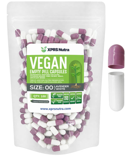 XPRS Nutra Size 00 Empty Capsules - 100 Count Empty Vegan Capsules - Vegetarian Empty Pills - DIY Vegetable Capsule Filling- Veggie Pill Caps (Lavender/White) XPRS NutraBuy Supplements Australia