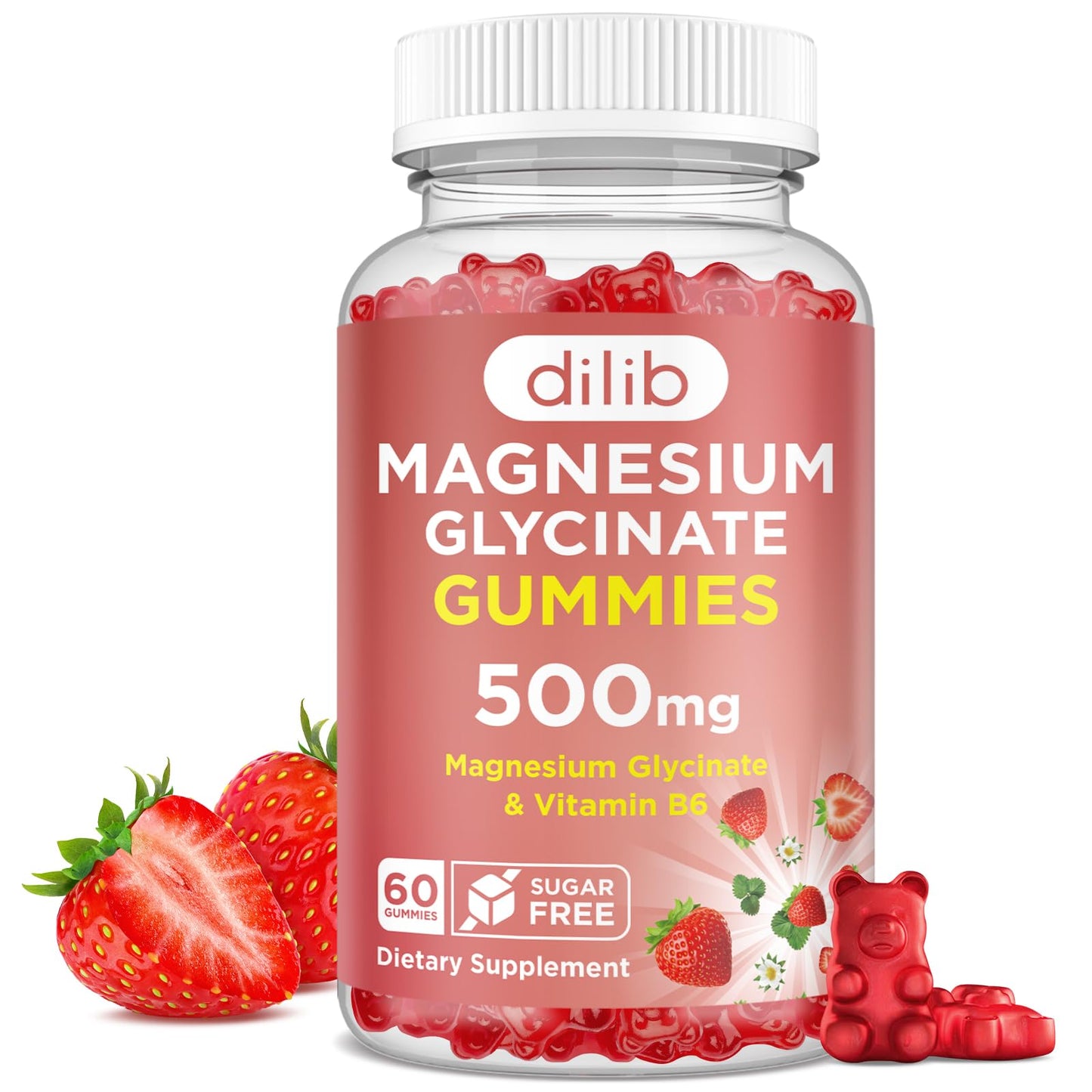 Magnesium Glycinate Gummies 500mg - Magnesium Supplement with Vitamin B6 for Adults & Magnesium for Kids - Calm Magnesium for Sleep, Mood, Muscle Support - Strawberry Flavor, 60 Gummies dilibBuy Supplements Australia