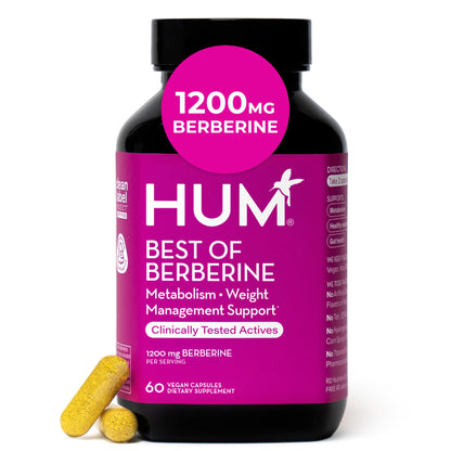 HUM Best of Berberine Supplement 1200mg, Pure Potency for Metabolic Wellness, Gut Health, Pure Berberine Supplements Enhanced