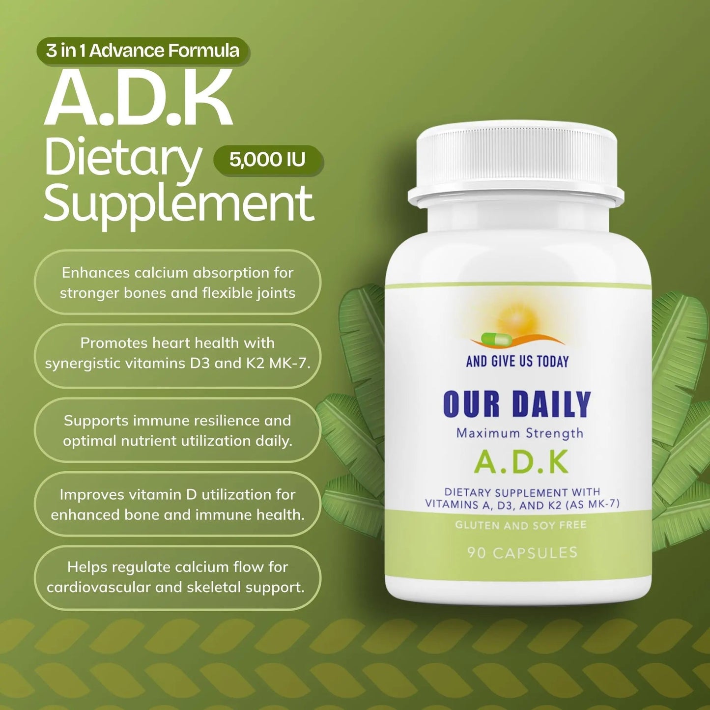 Daily Vites, ADK Vitamin Supplement 5000 IU, 90 Capsules - 3 Months Supply - High Potency Vitamin A, D3 & K2 (MK-7) - Physician Formulated ADK for Bone, Heart AND GIVE US TODAY OUR DAILYBuy Supplements Australia