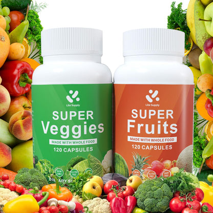 Lite Supply Fruits and Veggies Supplement 240 Caps - 120 Fruit and 120 Veggie Capsules - Whole Food & Natural Superfood Filled with Vitamins & Minerals for Women, Men Supports Energy Levels Lite SupplyBuy Supplements Australia