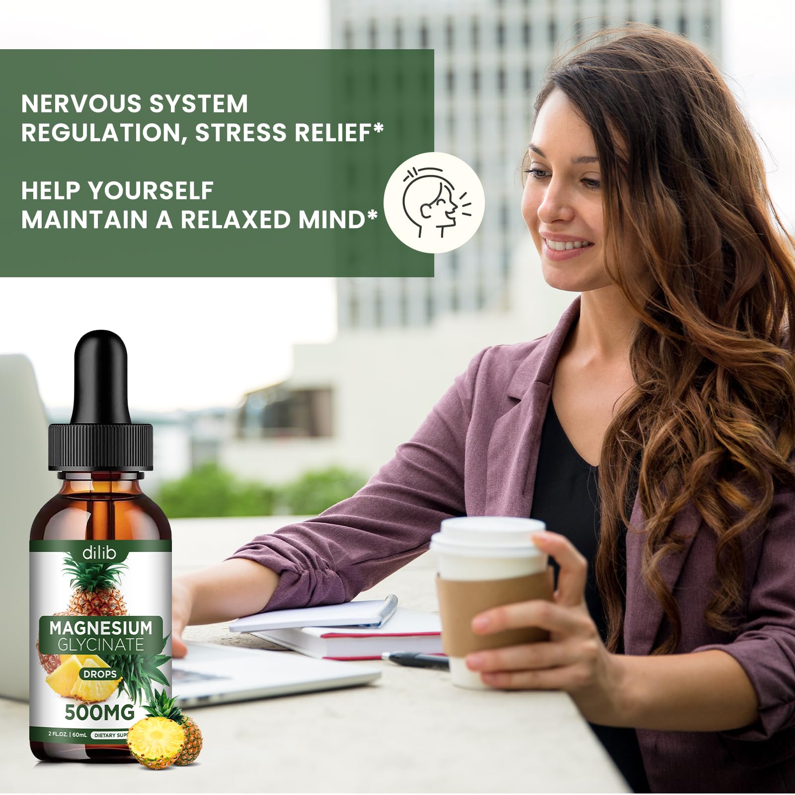 Magnesium Glycinate Supplement, Liquid Magnesium Glycinate Liquid Drops 500mg-Support Stress Relief, Relaxation, Mood, Sleep, Bone & Muscle-2 Fl Oz, Vegan, Pineapple Flavor dilibBuy Supplements Australia