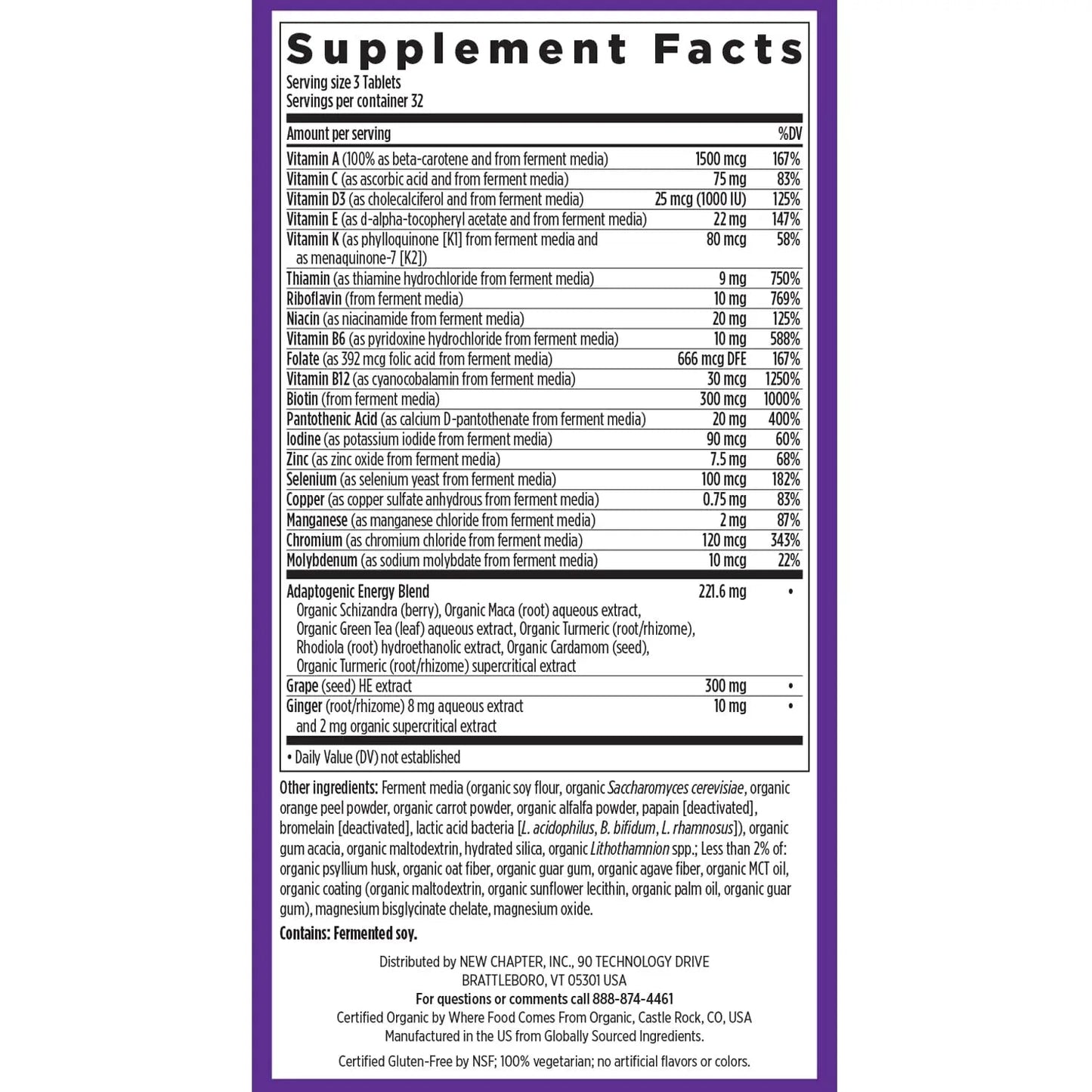 New Chapter Energy Supplement - Perfect Energy Multivitamin for Balanced Energy + Stress Support with B Vitamins + Vitamin D3 New Chapter