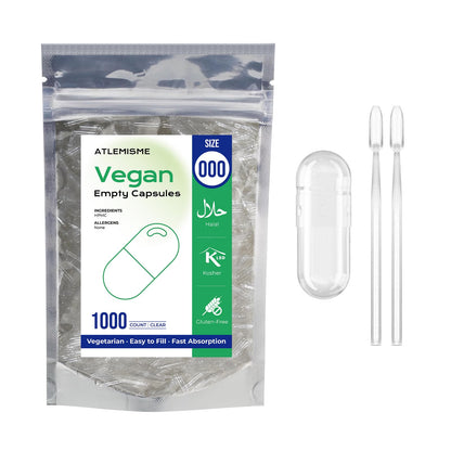 ATLEMISME Empty Vegan Capsules Size 000-1000 Count Vegetable Capsules for DIY Filling with 2 Micro Lab Spoons ATLEMISMEBuy Supplements Australia