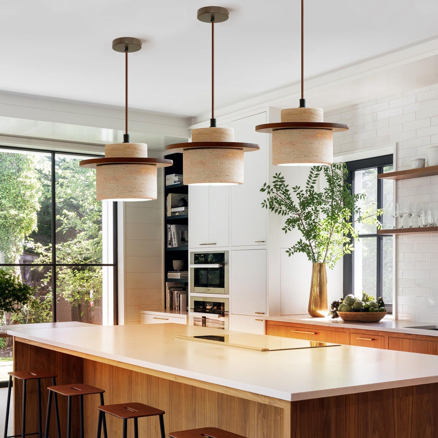Nordic Pendant Light Natural Yellow Travertine Lamp Simple Wabi Sabi Lamp Suitable for Restaurant Bedside Kitchen Island Cafe Wood Pendant Light (Walnut Color) GenericBuy Supplements Australia