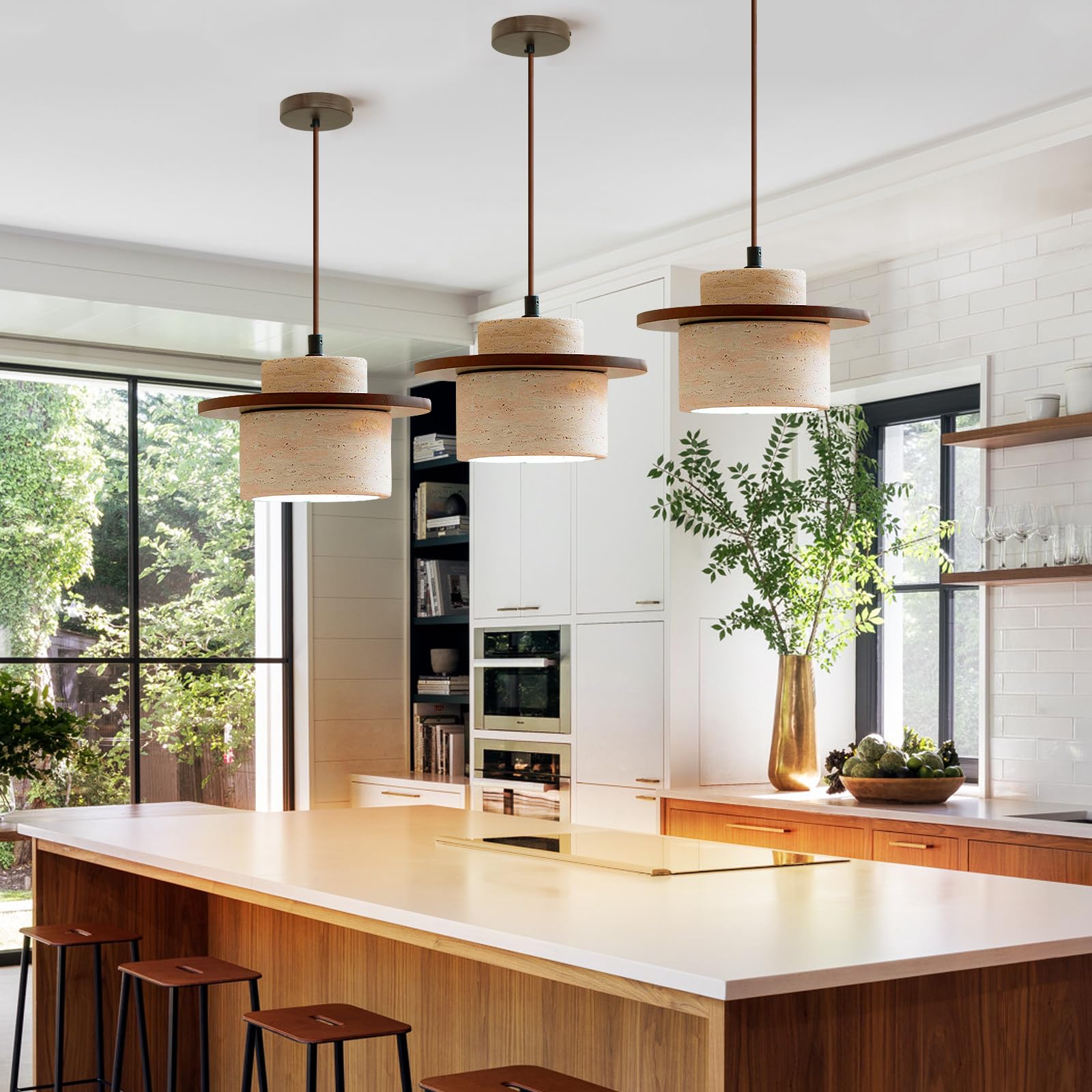 Nordic Pendant Light Natural Yellow Travertine Lamp Simple Wabi Sabi Lamp Suitable for Restaurant Bedside Kitchen Island Cafe Wood Pendant Light (Walnut Color) GenericBuy Supplements Australia