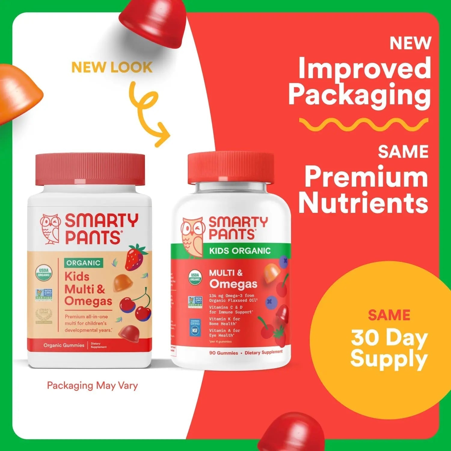 SmartyPants Organic Kids Multivitamin Gummies: Omega 3 (ALA), Vitamin D3, C, Vitamin B12, B6, A, K & Zinc for Immune Support, Biotin SmartyPants