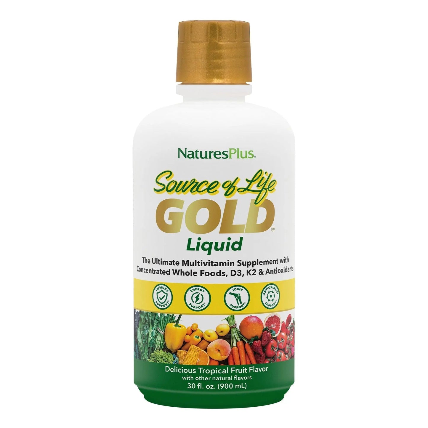 NaturesPlus Source of Life Gold Multivitamin Liquid - 30 oz - with Vitamins D3, B12 & K2 - Blood, Bone & Immune Support - Vegetarian & Gluten Free - 30 Servings NaturesPlus