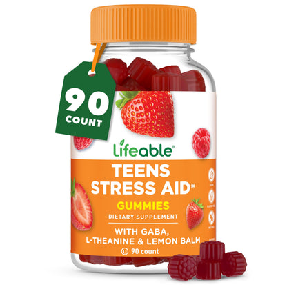 Lifeable Stress Aid Gummies for Teens | with Lemon Balm, GABA and L Theanine Supplements | Vegan Non GMO Mood Support Supplement | Great Tasing Stress Vitamins | L-Theanine for Teen | 90 Gummies LifeableBuy Supplements Australia