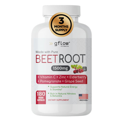 gflow vitamins Beet Root Capsules Organic - All Natural with Vitamin C and Zinc - Supports Heart Health & Stamina, Non-GMO, 180 Vegetarian Capsules | Made in USA gflow vitaminsBuy Supplements Australia