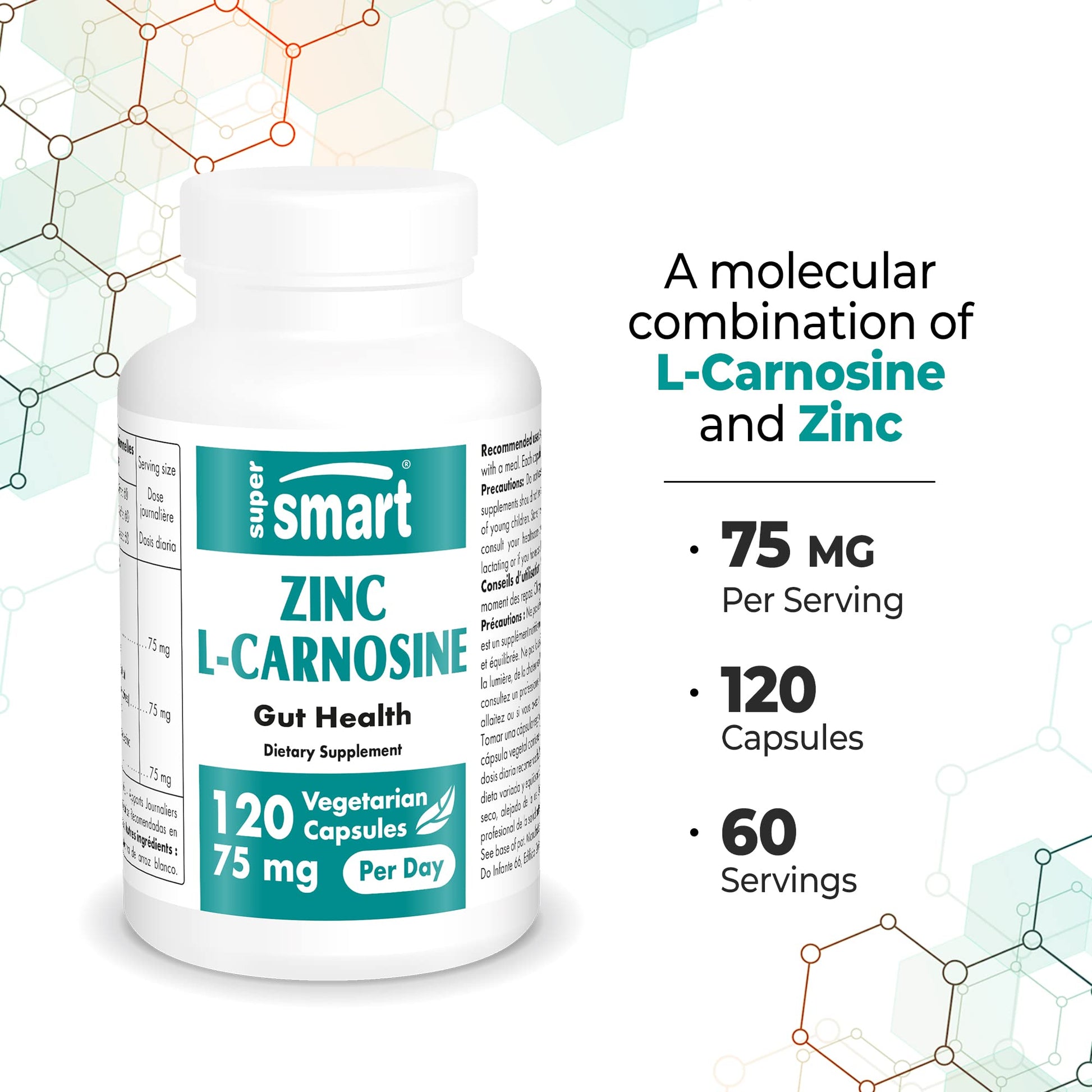 SuperSmart - Zinc L-Carnosine 75mg per Day (Well-Tolerated) - Zinc Carnosine Supplemen SupersmartBuy Supplements Australia