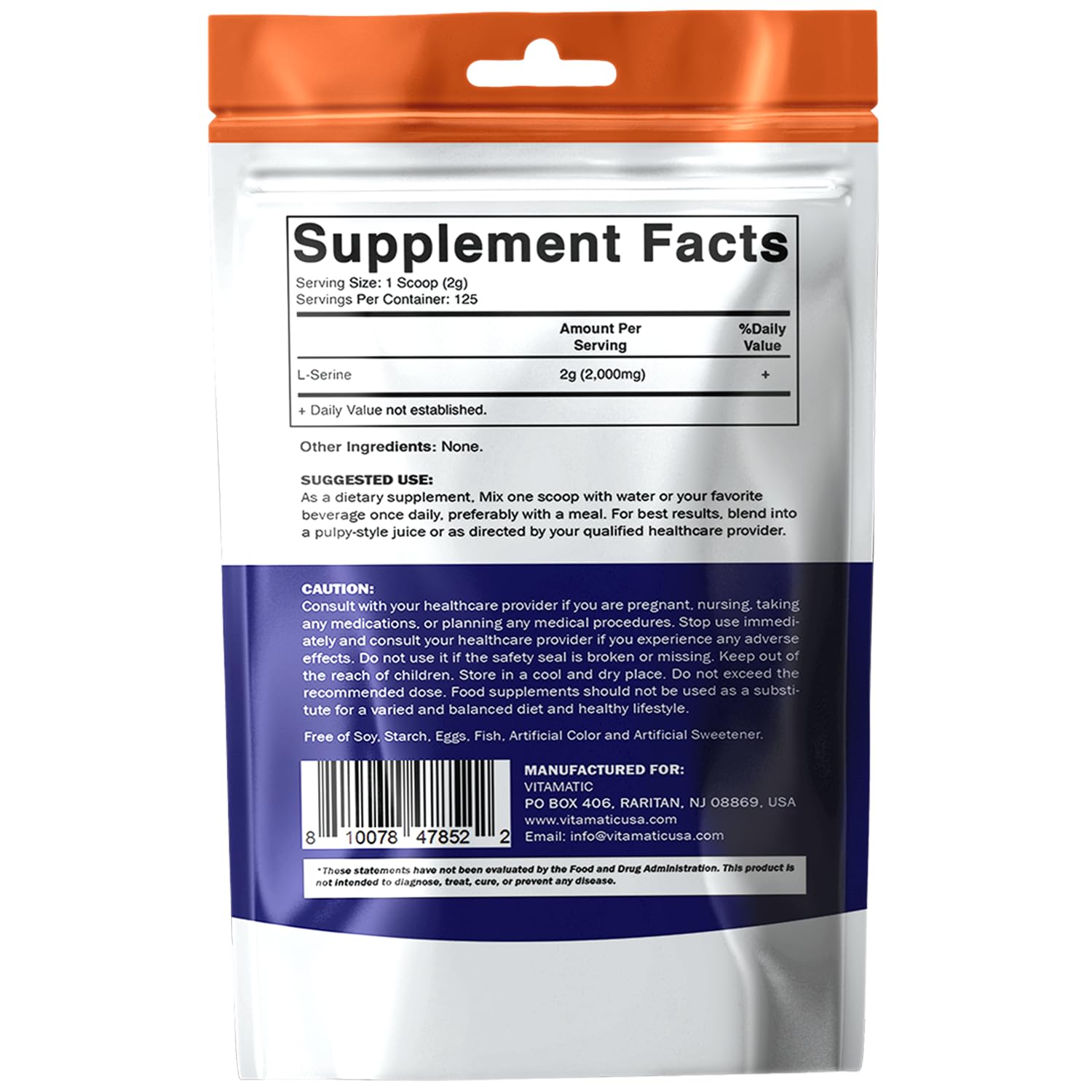Vitamatic L-Serine Pure Powder 250 Gram | 2000 mg per Serving | 125 Servings | Unflavored | No Additives | Free of Soy, Eggs, Fish & Artificial Ingredients VitamaticBuy Supplements Australia