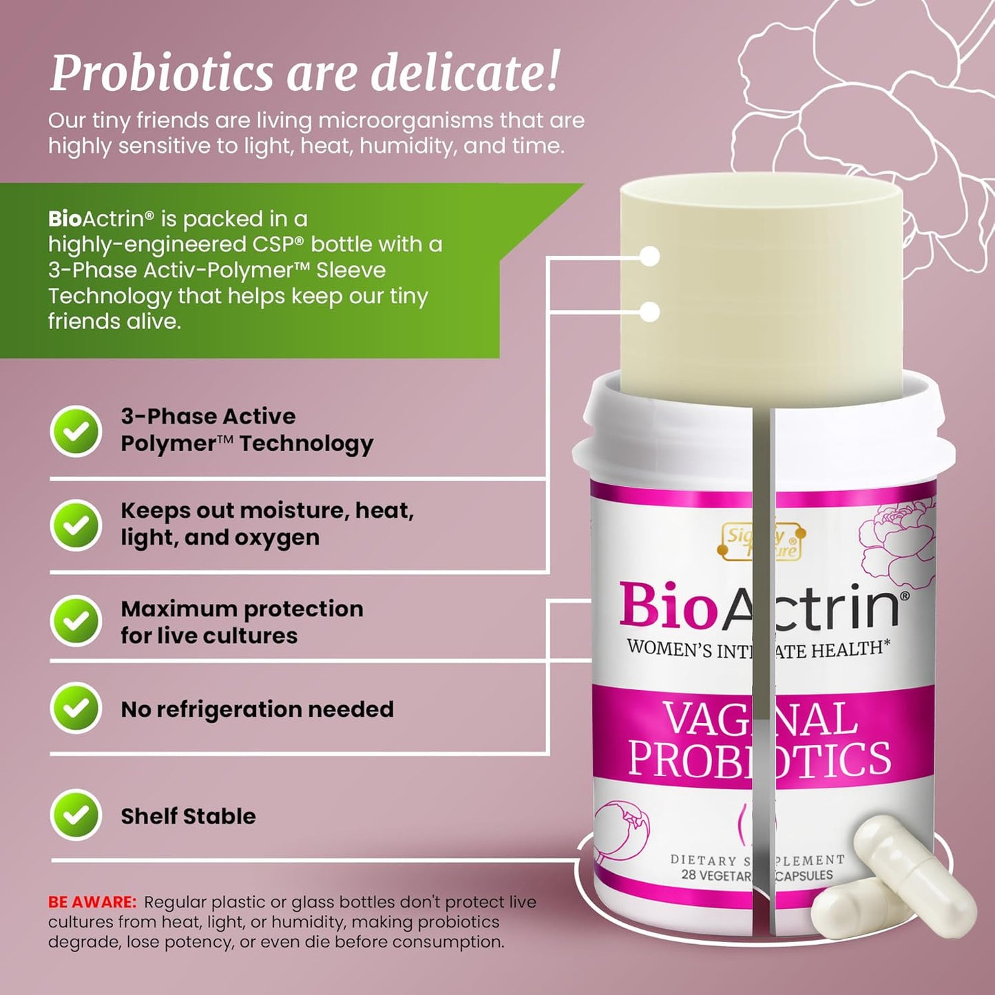 SIGNIFY NATURE Bioactrin Vaginal Probiotics for Women - Bacterial Vaginosis & Yeast Infection Treatment - BV Probiotic - pH Vaginitis Support-28 Pills SIGNIFY NATUREBuy Supplements Australia