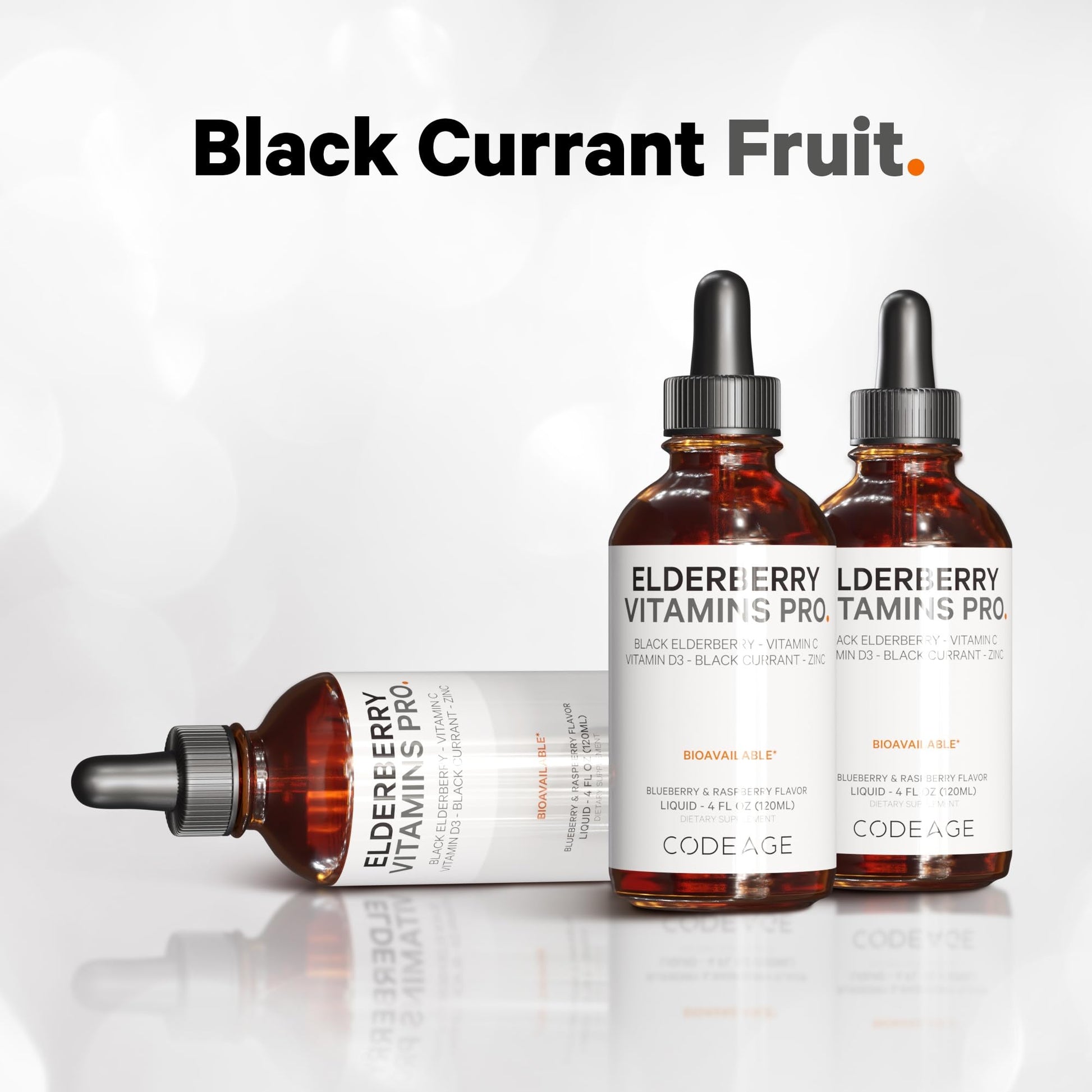 Codeage Elderberry Vitamins Pro - Organic Black Elderberry Liquid Drops - Vitamin C, D3, Zinc, Black Currant - 2-Month Supply - Black Sambucus Liquid - Supplement for Adults & Kids - 4 fl oz CodeageBuy Supplements Australia