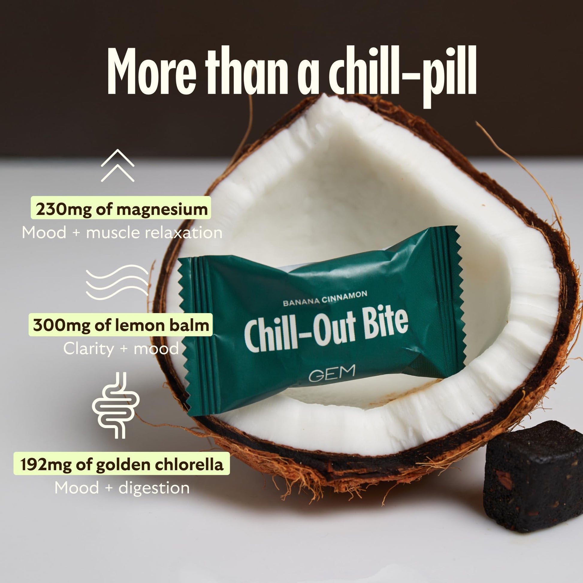 GEM Calm Bite | Supports Calm Mind & Clarity | Magnesium L-Threonate, Golden Chlorella, Lemon Balm | Holistic Non-Habit Forming | Gluten Free, Soy Free, Banana Cinnamon (7 Count) GEMBuy Supplements Australia