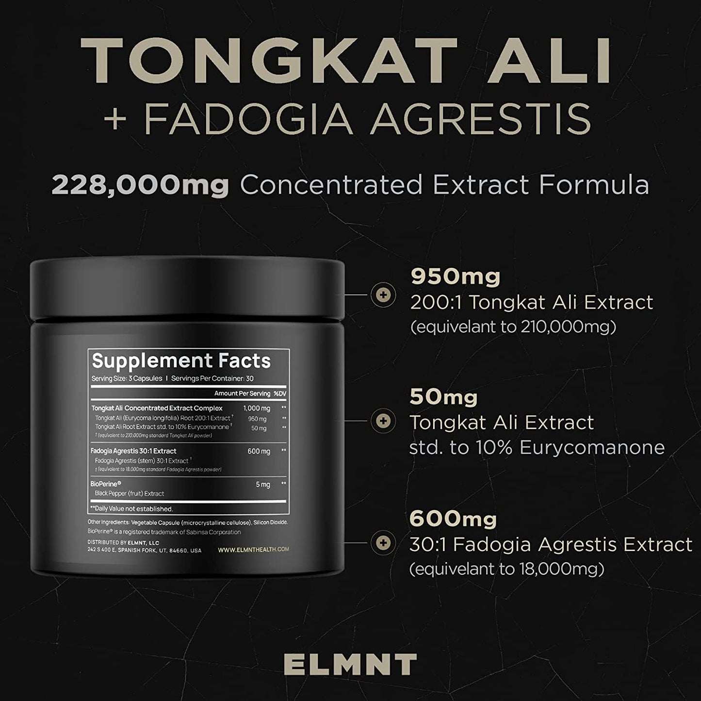228,000mg 200x Strength Tongkat Ali for Men w. Fadogia Agrestis Extract - 10% Eurycomanone Longjack Highest Potency Fadogia Agrestis Tongkat Ali Supplement - Muscle Growth & Test Support Pills for Men TERRA ELMNTBuy Supplements Australia