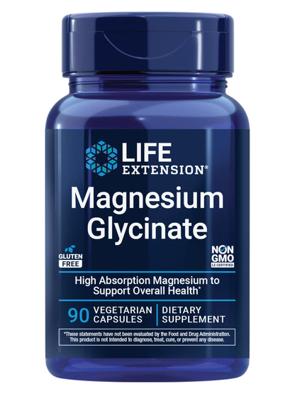Life Extension Magnesium Glycinate, Heart Health, Bone Health, Nerve and Muscle Support, Highly absorbable, Gluten-Free, Non-GMO