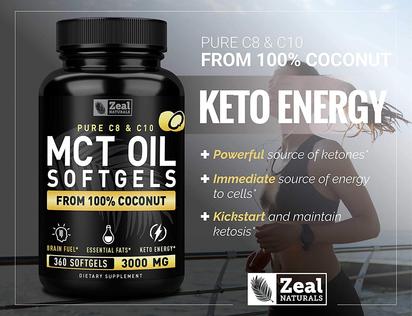 Pure MCT Oil Capsules (360 Softgels | 3000mg) 4 Month Supply Keto Pills w Unrefined Coconut Zeal NaturalsBuy Supplements Australia