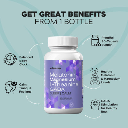 MuseBeam Magnesium Glycinate 275mg Melatonin 5mg L-Theanine 200mg GABA 100mg Capsules - Full Rest Nighttime Bedtime Support Supplement for Men Women - Vegan Sugar-Free Gluten-Free musebeamBuy Supplements Australia