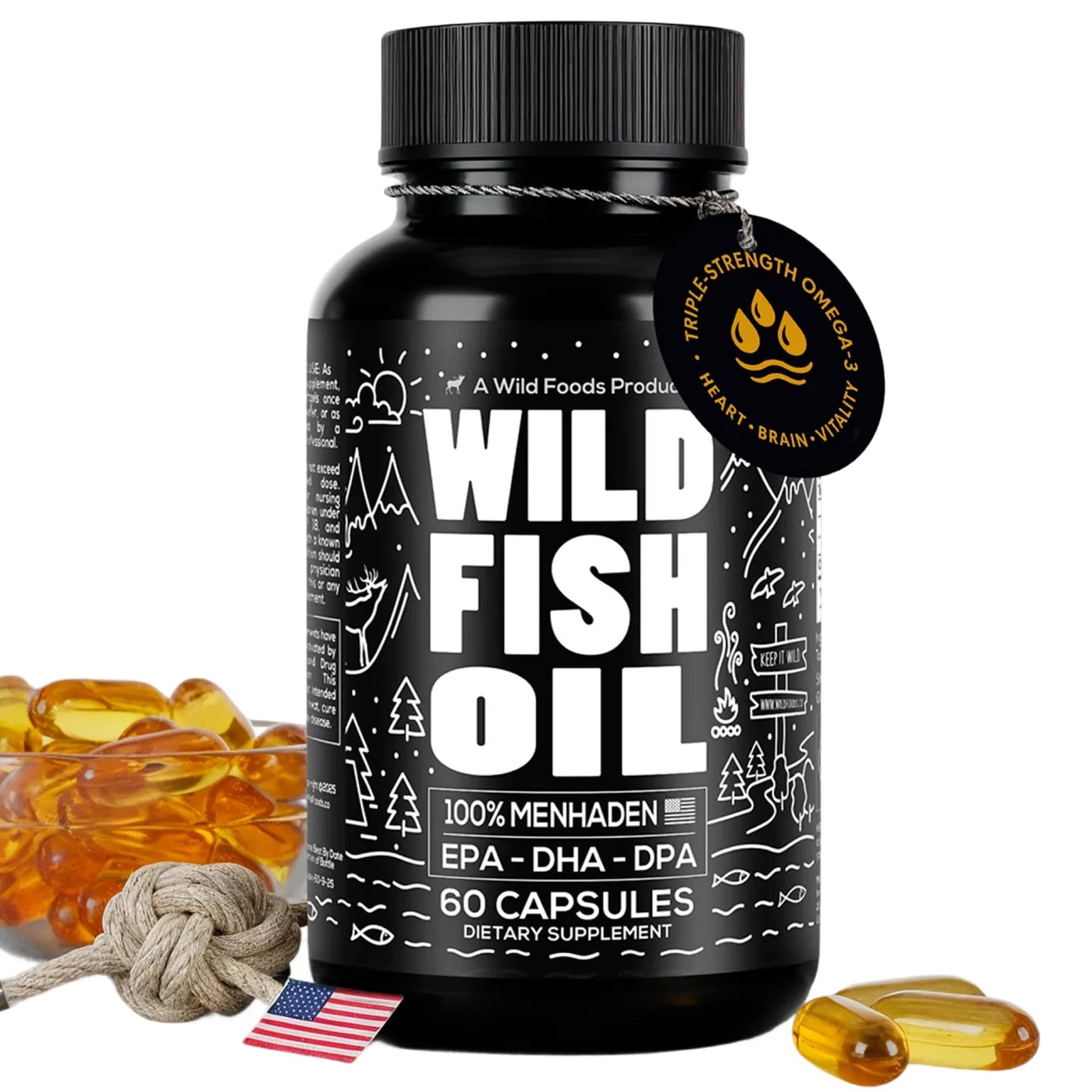 Wild Foods Fish Oil Omega 3 Supplements | 1600 mg | Highly-Potent: DPA, DHA, EPA | Burpless, Odorless, Non-GMO, Gluten Free | For Brain & Heart Health, Joint Support | 60 Capsules (1 pk) | 30 Servings Wild FoodsBuy Supplements Australia