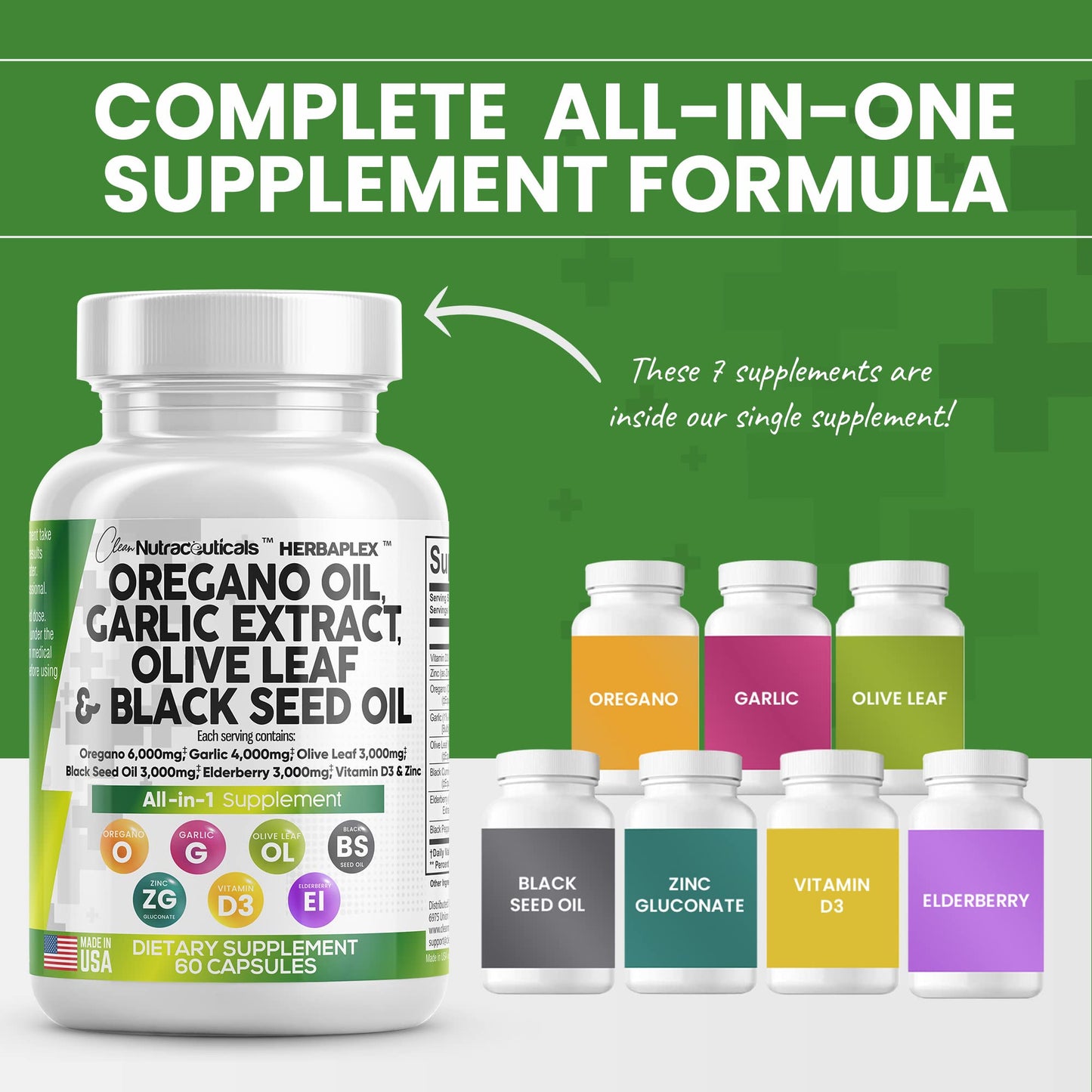 Oregano Oil 6000mg Garlic Extract 4000mg Olive Leaf 3000mg Black Seed