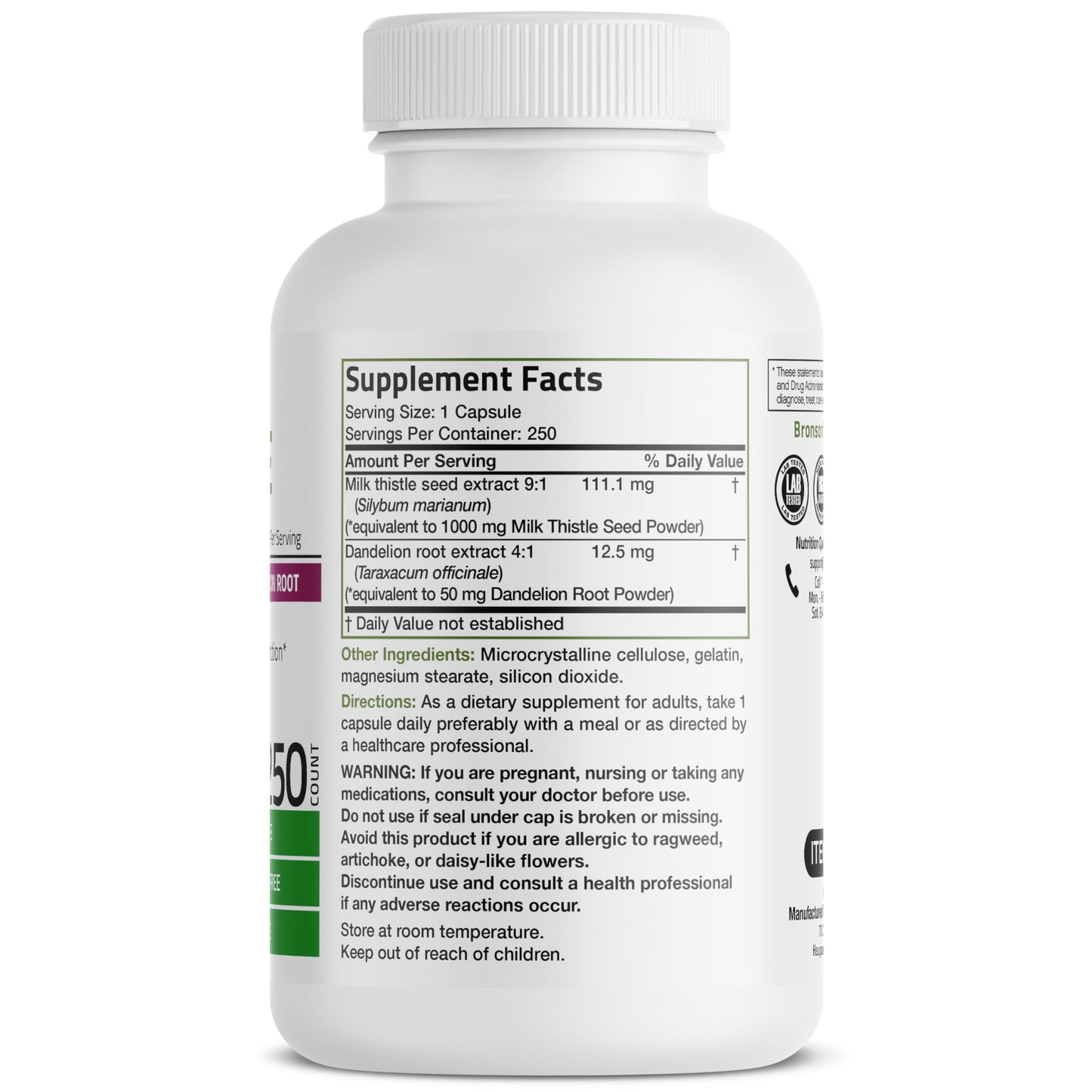 Bronson Milk Thistle Silymarin Marianum & Dandelion Root Liver Health Support BronsonBuy Supplements Australia