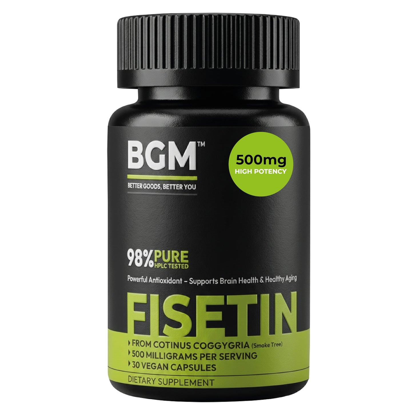 BGM Fisetin 500mg Supplement | Smoke Tree Extract (Cotinus coggygria) | 98% Pure Senolytic Antioxidant | Vegan Capsules | Supports Brain Health & Healthy Aging BGM Better Goods, Better YouBuy Supplements Australia