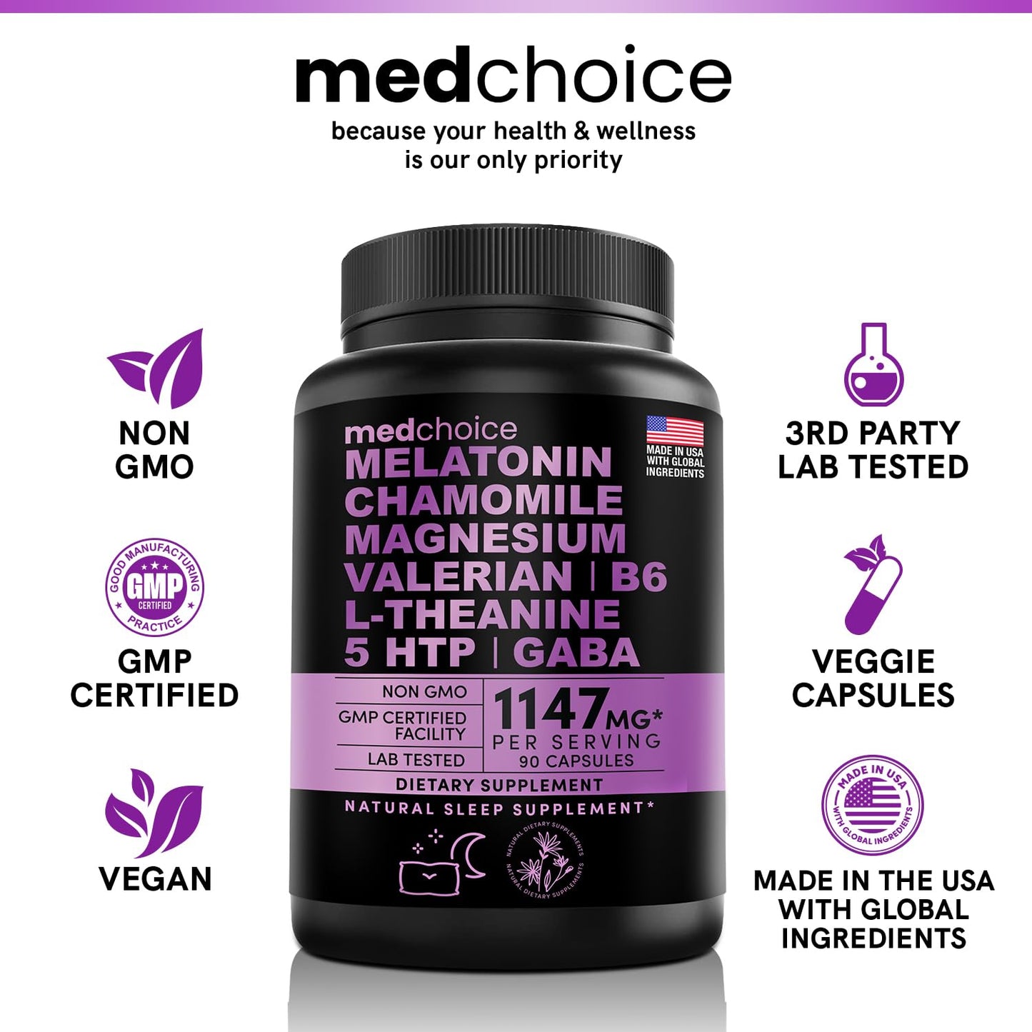 10-in-1 Melatonin Capsules - Melatonin 5mg Natural Sleep Aid for Adults MEDCHOICEBuy Supplements Australia