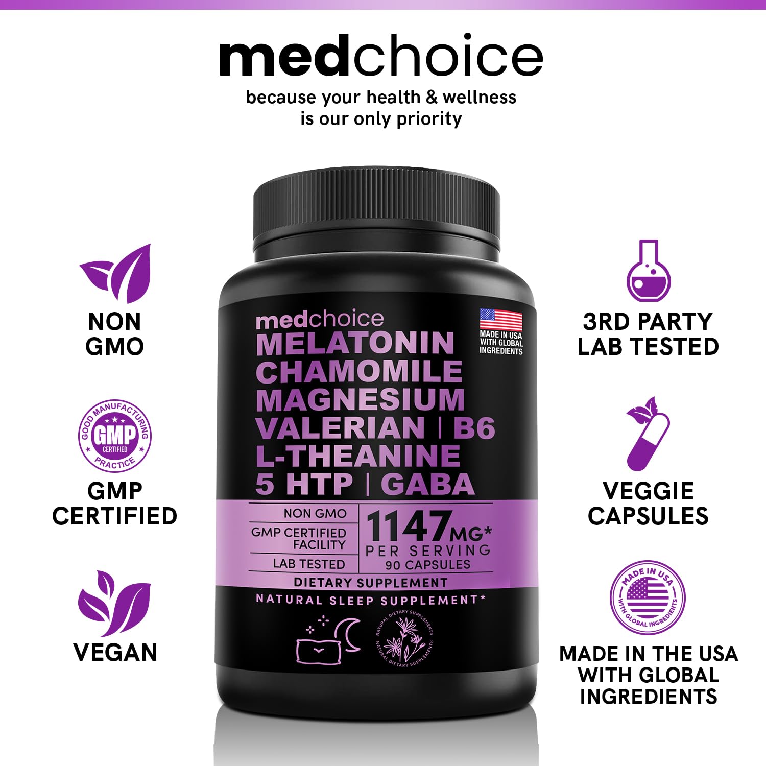 10-in-1 Melatonin Capsules - Melatonin 5mg Natural Sleep Aid for Adults MEDCHOICEBuy Supplements Australia