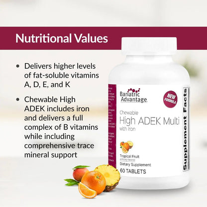Bariatric Advantage Chewable High ADEK with Iron - for Bariatric Patients - High Potency Vitamin A, D, E & K - Includes B-Vitamins Bariatric AdvantageBuy Supplements Australia