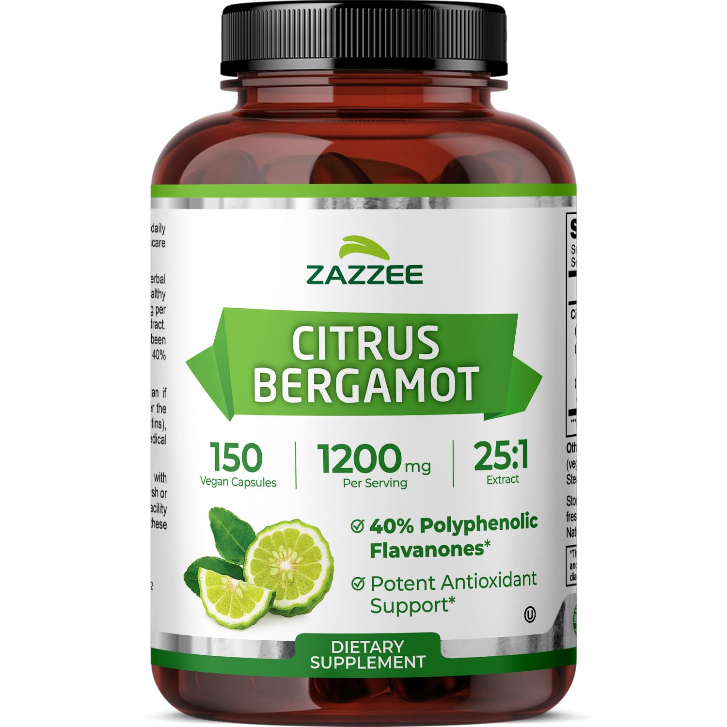 Zazzee Citrus Bergamot 25:1 Extract, 1200 mg Per Serving, 40% Polyphenolic Flavanones, 150 Vegan Capsules, 5 Month Supply, Citrus Bergamia, Antioxidant Support, Certified Kosher, Non-GMO, Made in USA ZazzeeBuy Supplements Australia