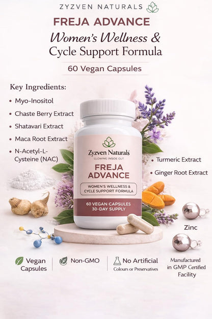 Zyzven Naturals Freja Advance – Women’s Wellness & Cycle Support Supplement – Myo-Inositol, Maca, Vitex, Shatavari, NAC, Zinc & Chromium – 60 Vegan Capsules – 30 Day Supply Zyzven NaturalsBuy Supplements Australia