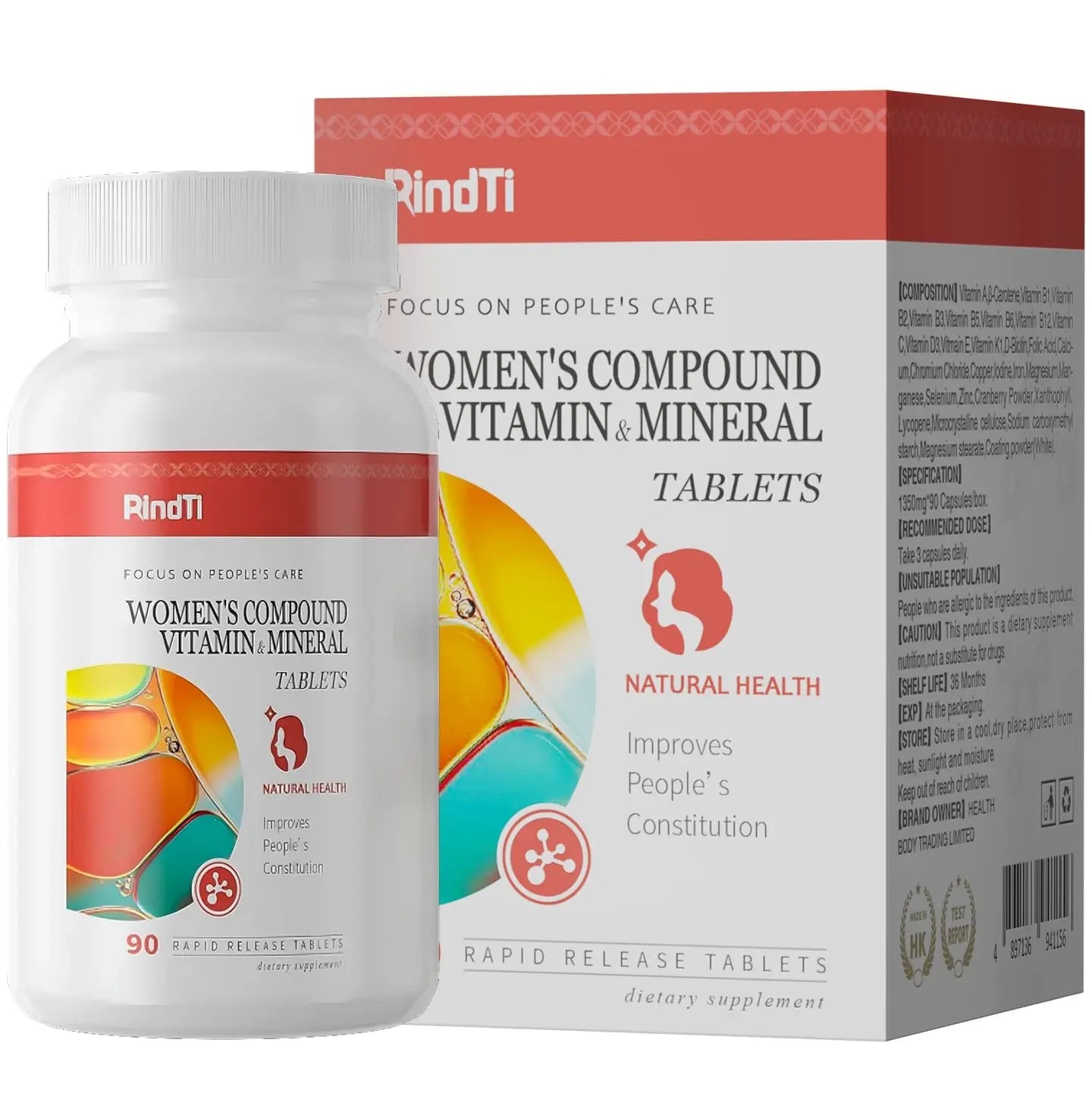 RindTi Multivitamin for Women 50+, Daily Women 50+ Multi-Vitamin with Vitamins A, B,C, E for Energy, & Bone & Immune & Skin& Hair Support, 90 ct RindTiBuy Supplements Australia
