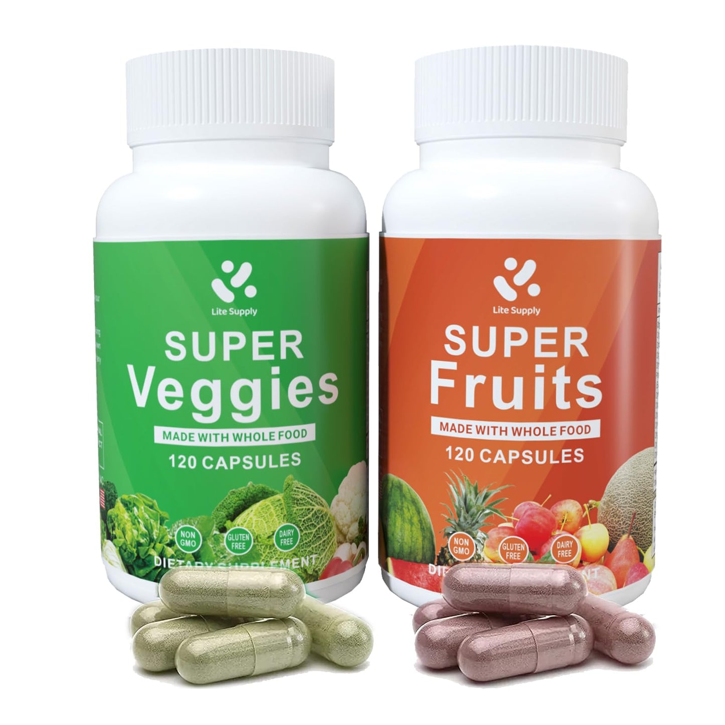 Lite Supply Fruits and Veggies Supplement 240 Caps - 120 Fruit and 120 Veggie Capsules - Whole Food & Natural Superfood Filled with Vitamins & Minerals for Women, Men Supports Energy Levels Lite SupplyBuy Supplements Australia