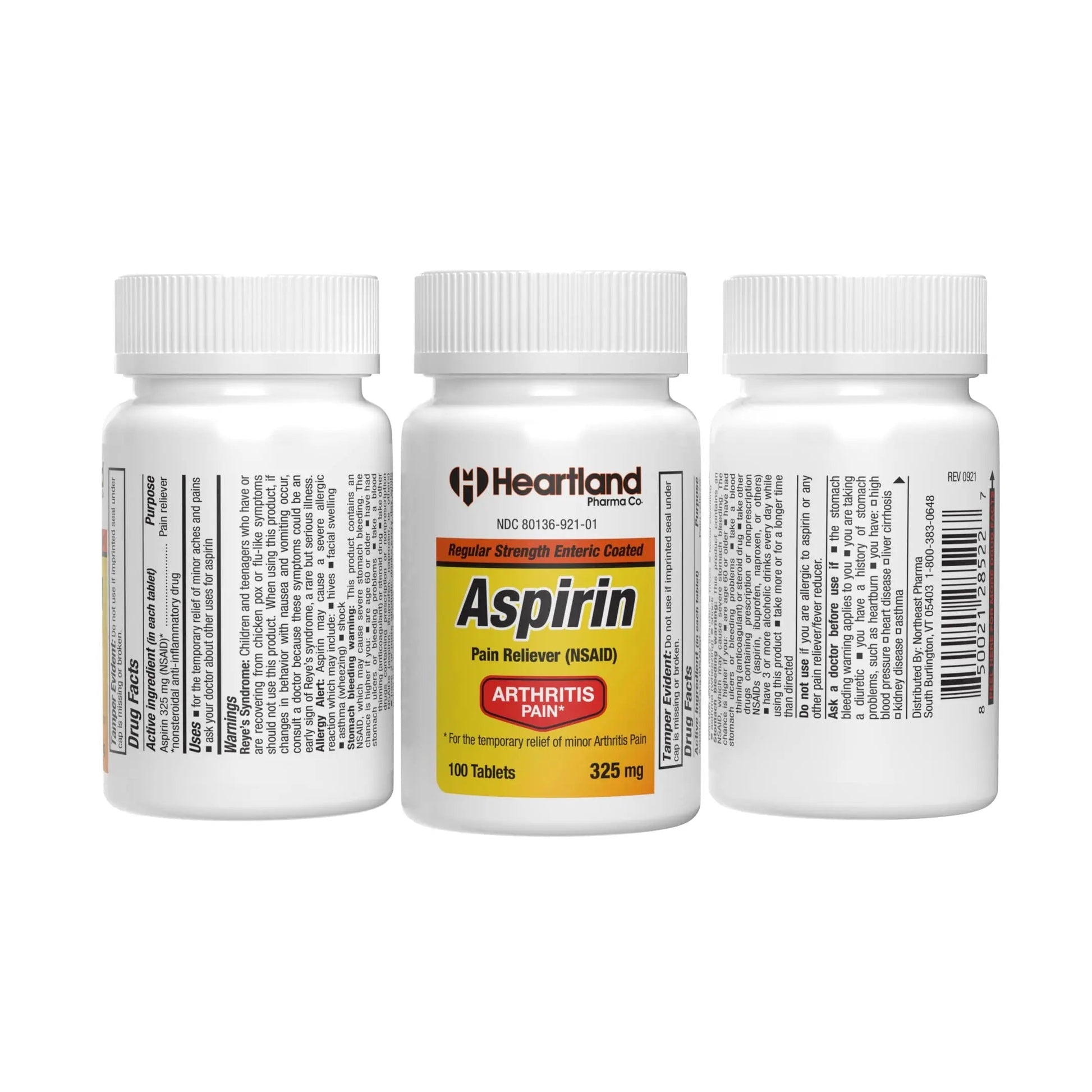 Heartland Pharma Aspirin 325mg Enteric Coated Tablets | Original Strength NSAID Pain Reliever & Fever Reducer | Joint Pain Relief for Arthritis | Child-Resistant Safety Cap | Made in USA | 100 Count Heartland PharmaBuy Supplements Australia