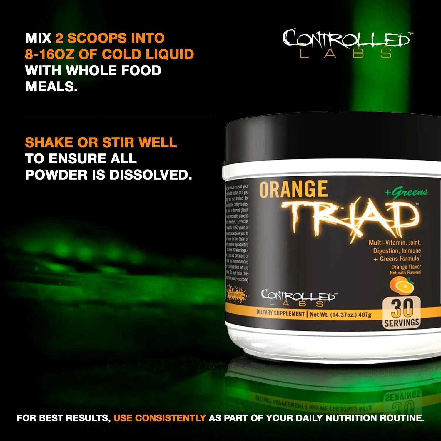 CONTROLLED LABS Orange Triad Plus Greens for Men and Women, 30 Servings Iron Free Sports Supplement for Overall Health CONTROLLED LABS